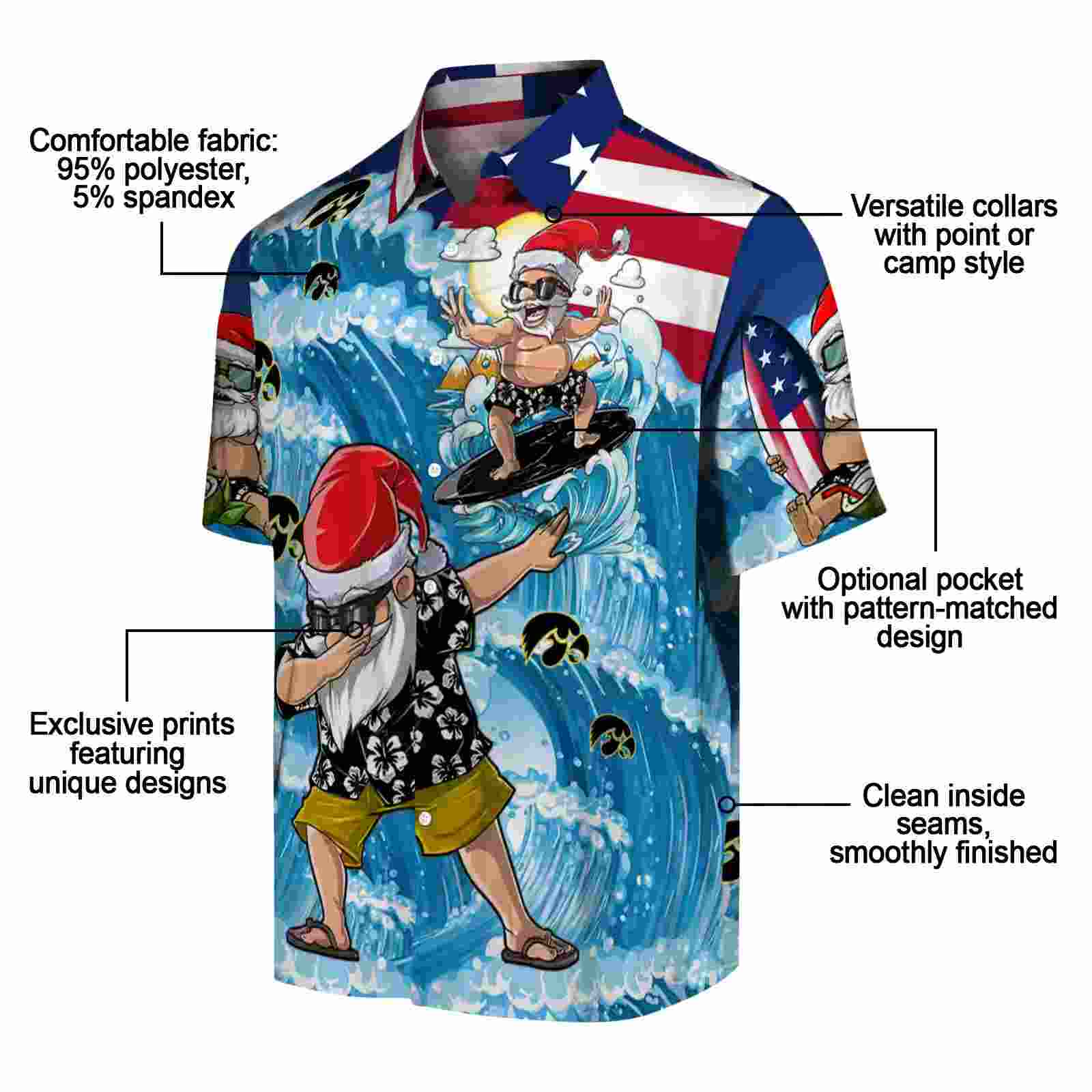 iowa hawkeyes surfing santa blue hawaiian shirt new arrival