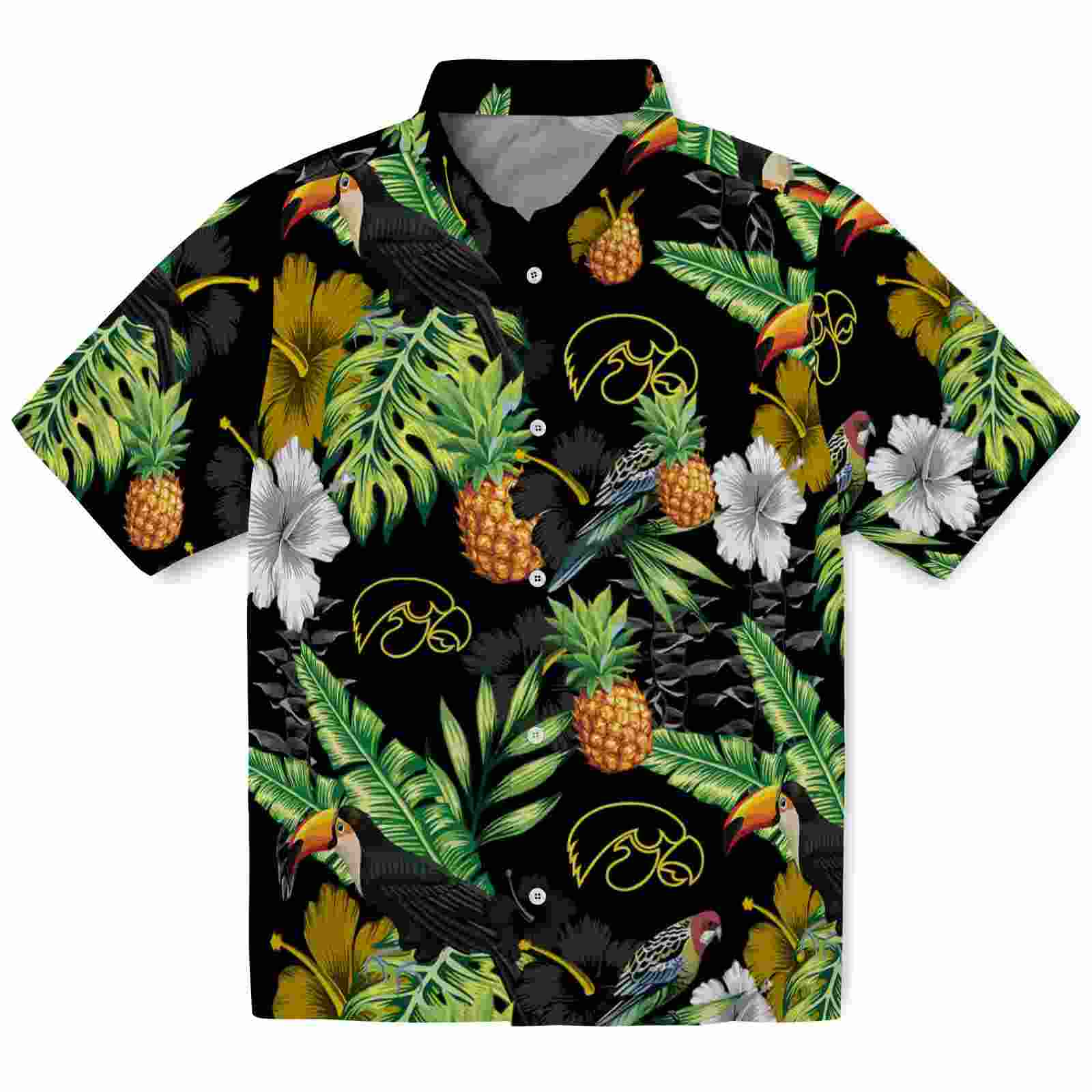 Iowa Hawkeyes Toucan Hibiscus Pineapple Black Green Hawaiian Shirt