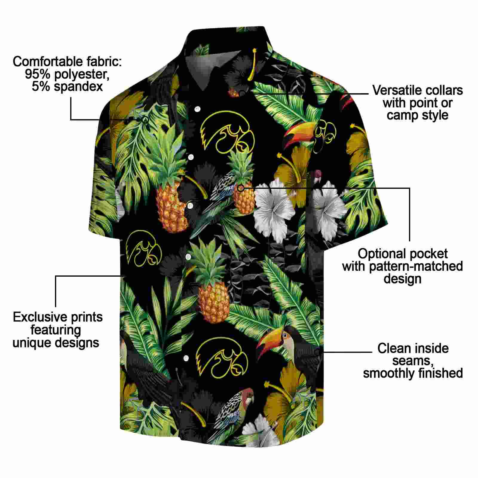 iowa hawkeyes toucan hibiscus pineapple black green hawaiian shirt new arrival