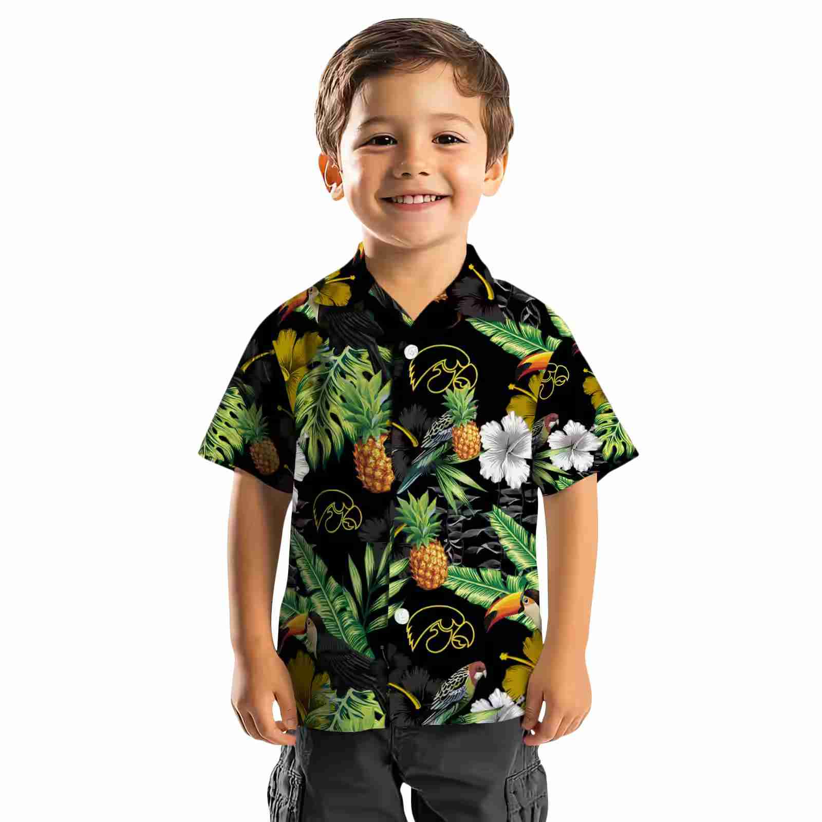 iowa hawkeyes toucan hibiscus pineapple black green hawaiian shirt top rated