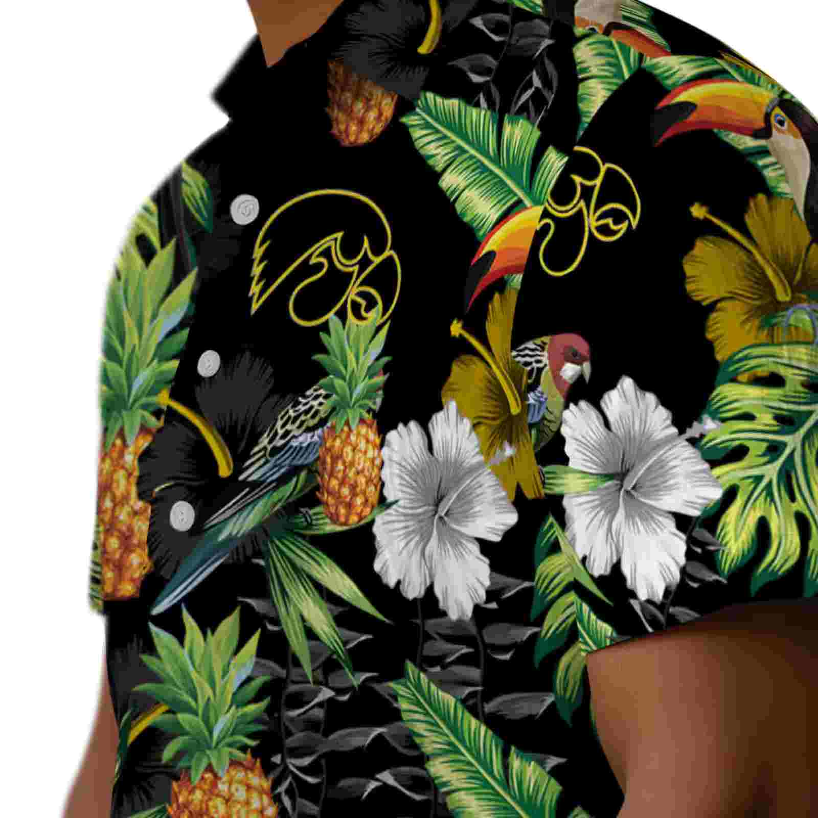 iowa hawkeyes toucan hibiscus pineapple black green hawaiian shirt trendy