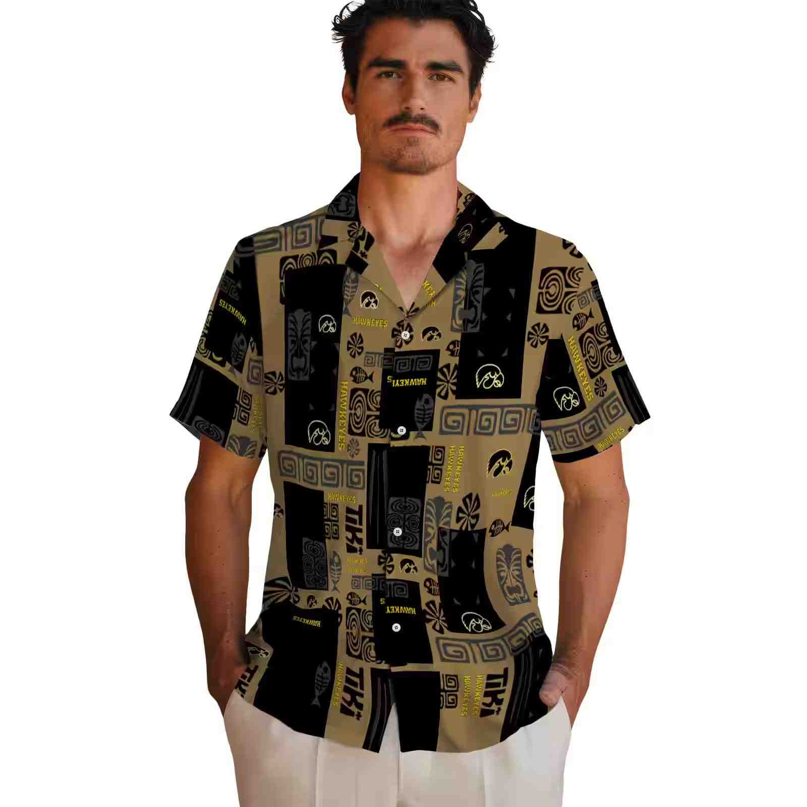 iowa hawkeyes tribal symbols black hawaiian shirt fashion forward