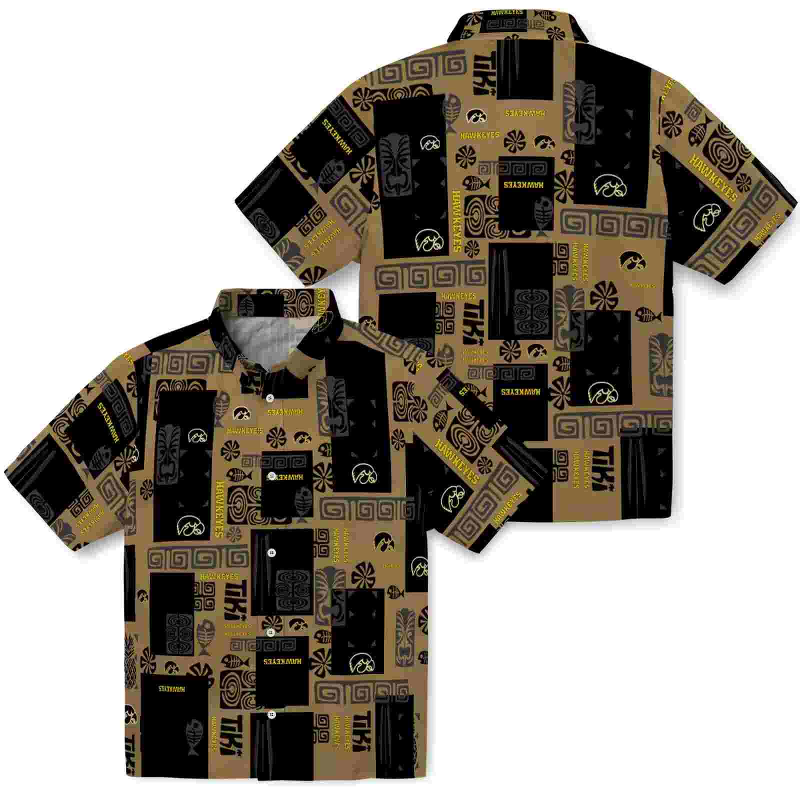 iowa hawkeyes tribal symbols black hawaiian shirt high quality