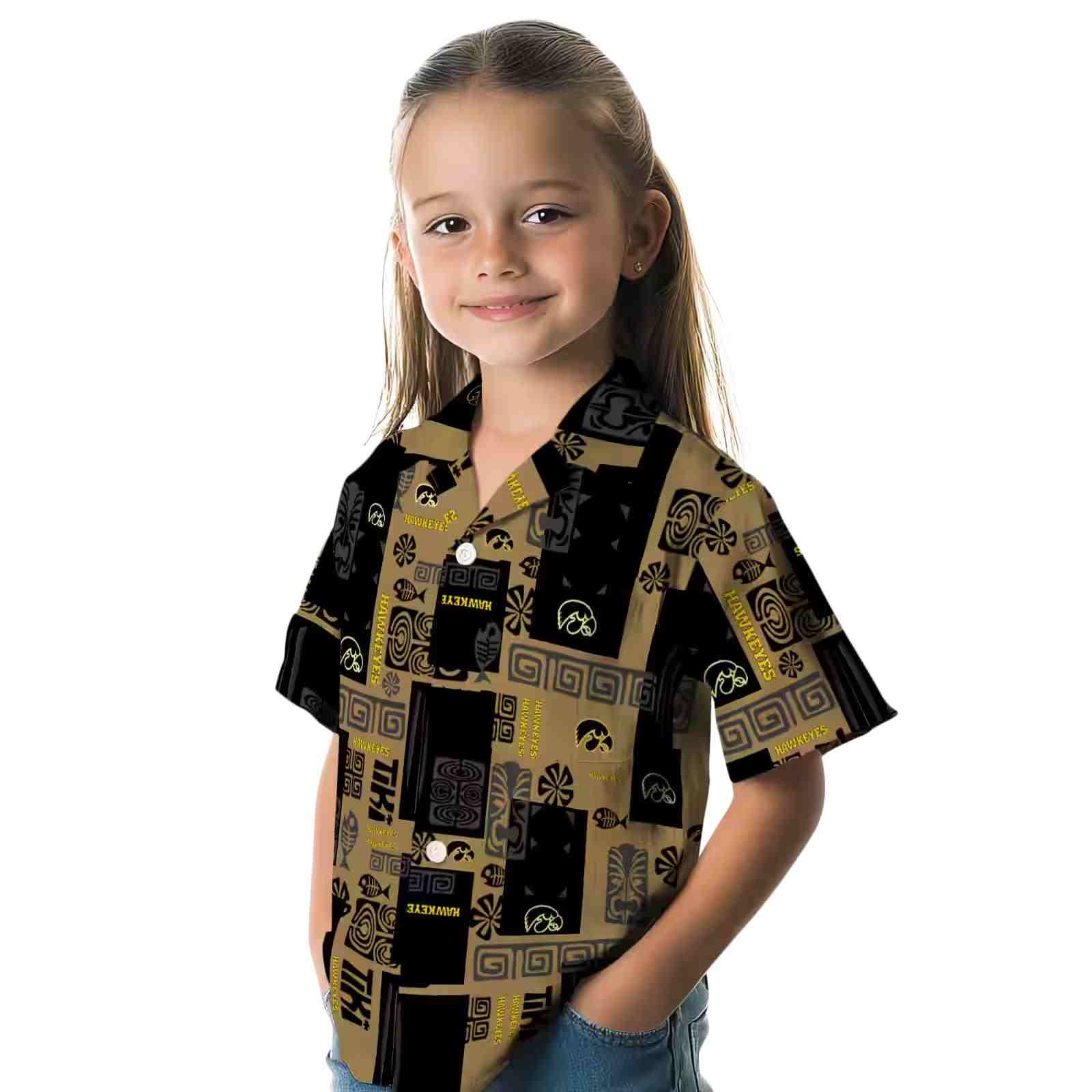 iowa hawkeyes tribal symbols black hawaiian shirt premium grade