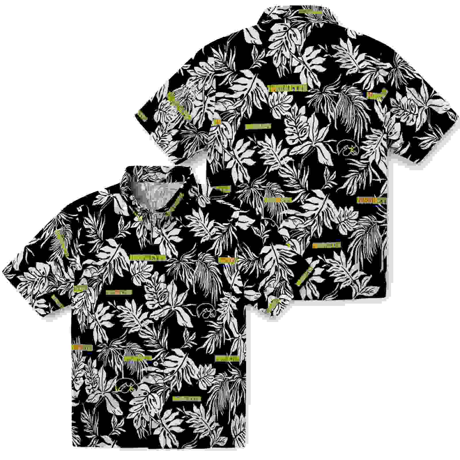 iowa hawkeyes tropical leaf black white hawaiian shirt high quality