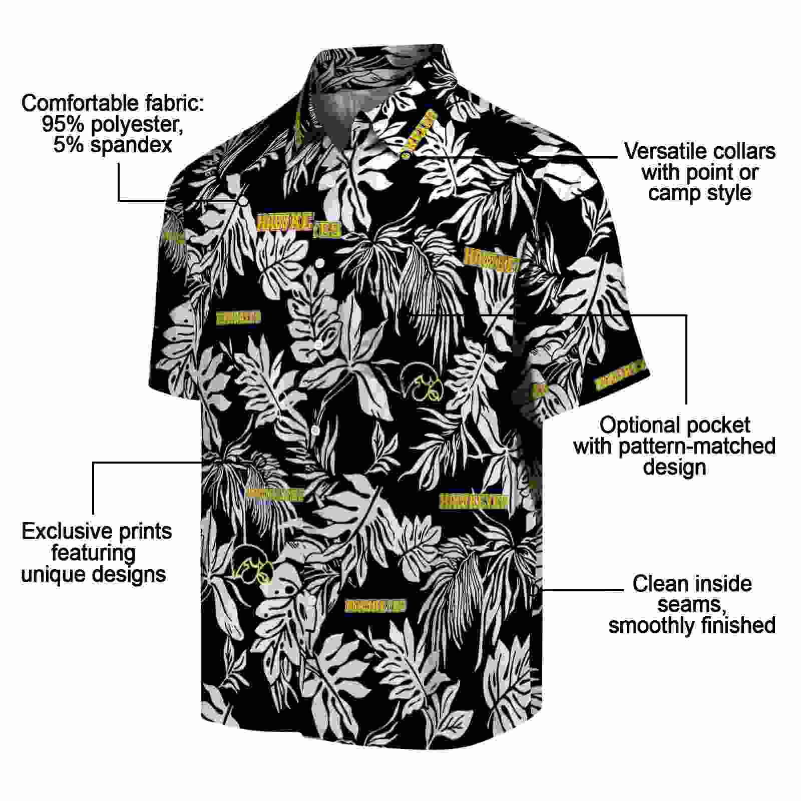 iowa hawkeyes tropical leaf black white hawaiian shirt new arrival