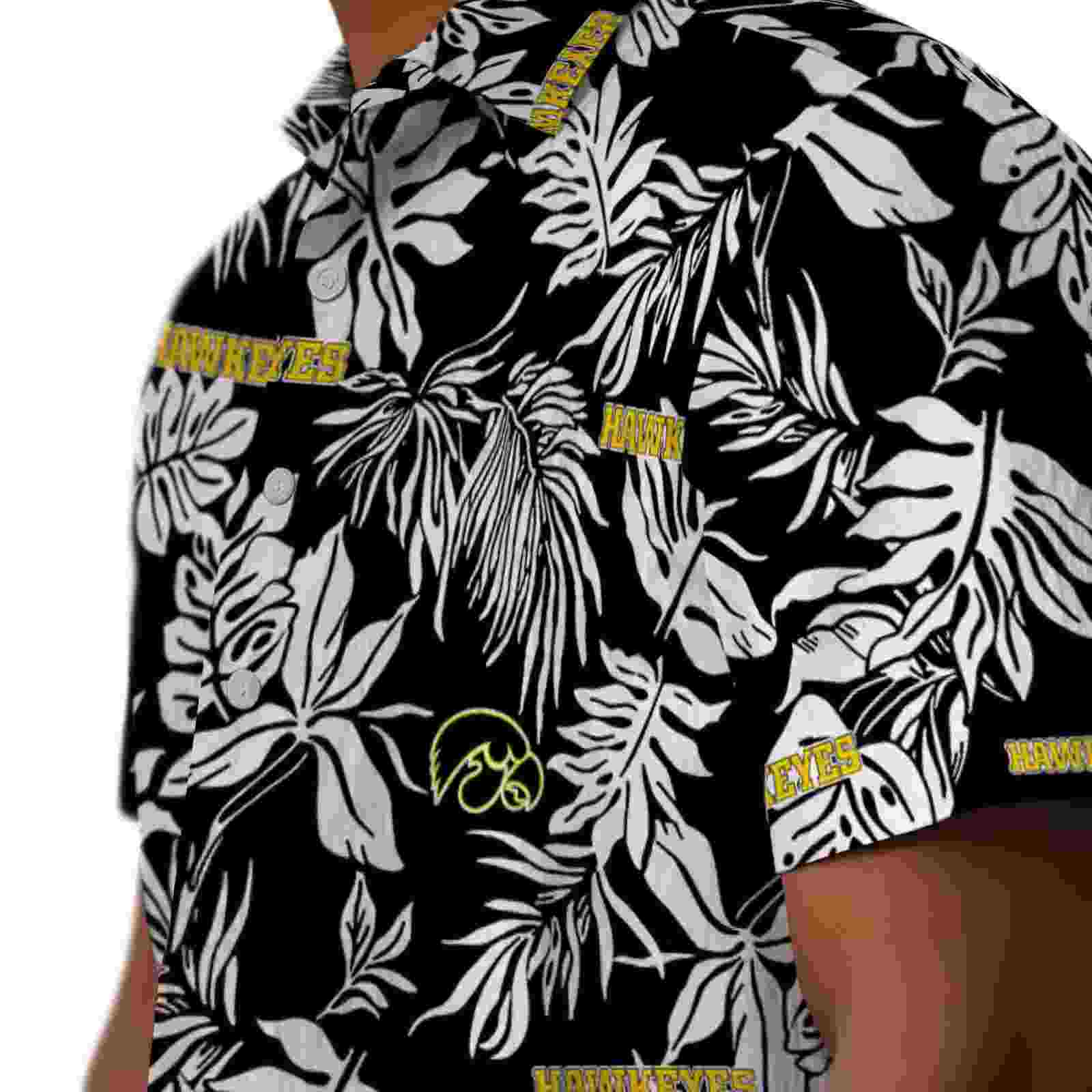 iowa hawkeyes tropical leaf black white hawaiian shirt trendy