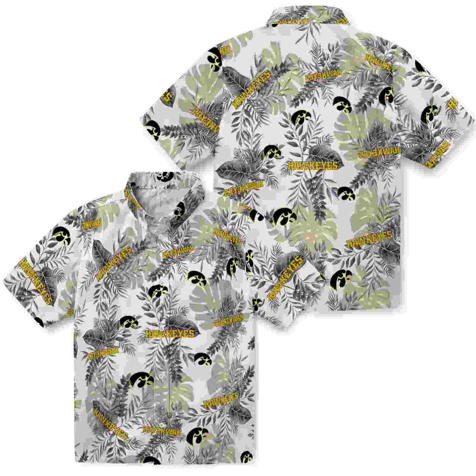 iowa hawkeyes tropical leaves black white hawaiian shirt high quality