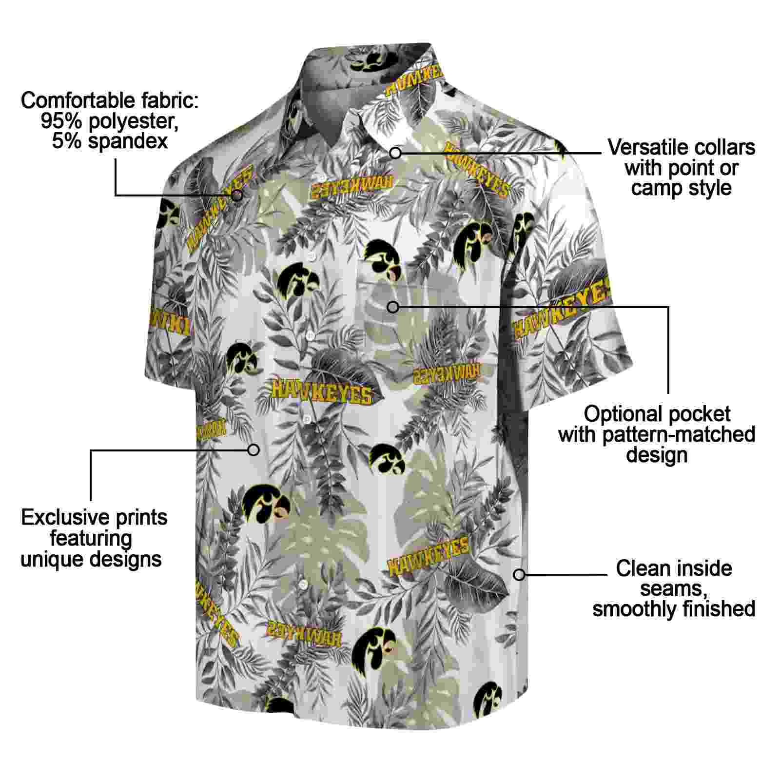 iowa hawkeyes tropical leaves black white hawaiian shirt new arrival