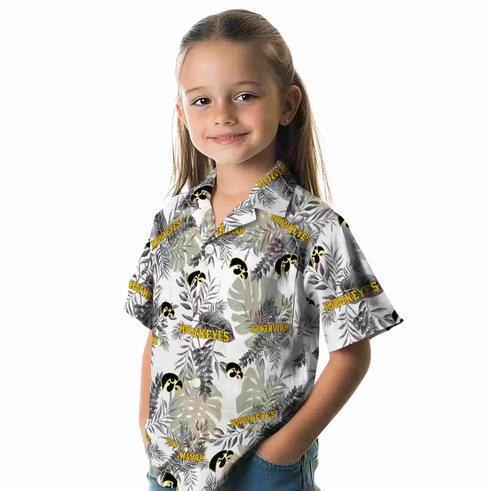 iowa hawkeyes tropical leaves black white hawaiian shirt premium grade