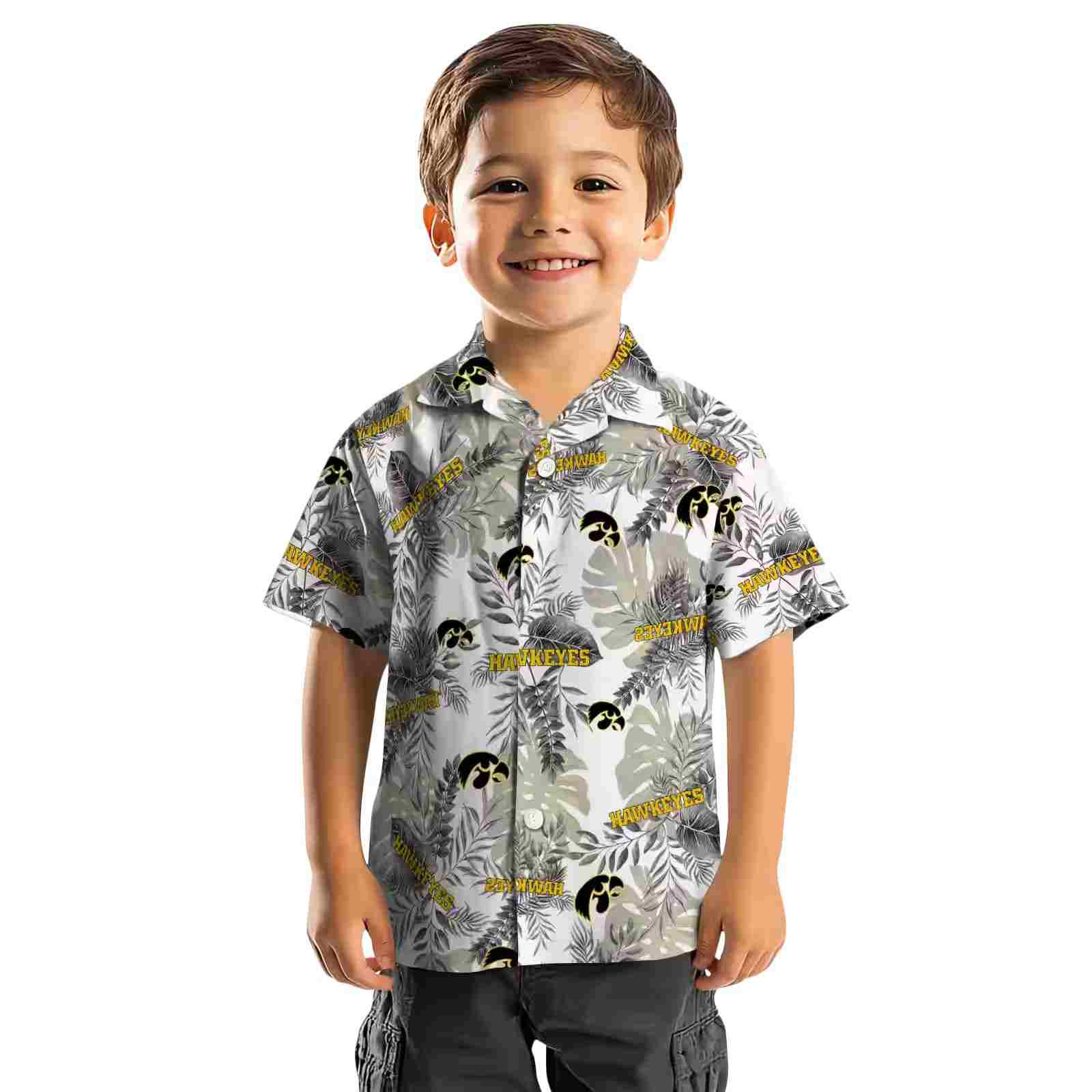 iowa hawkeyes tropical leaves black white hawaiian shirt top rated