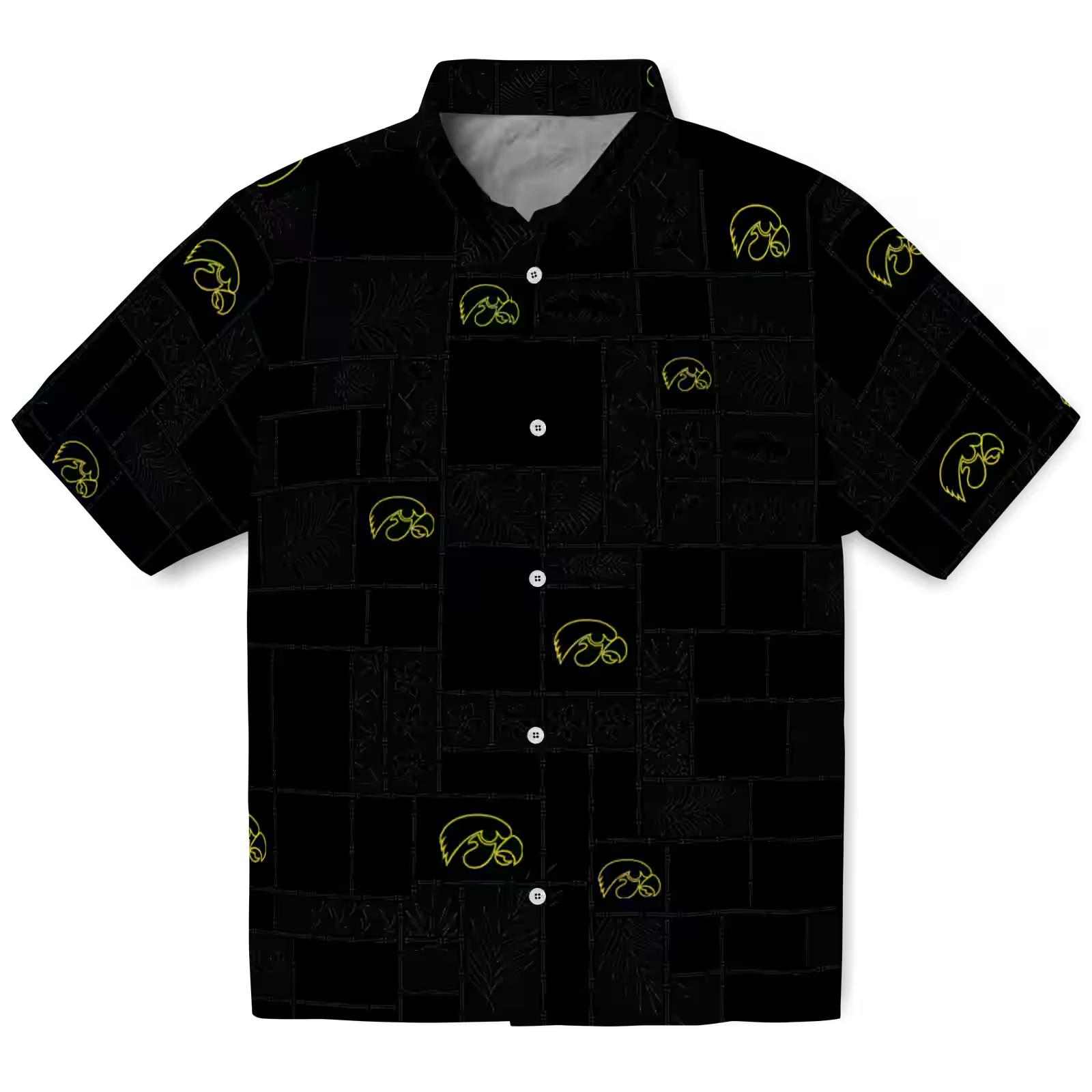 Iowa Hawkeyes Tropical Patchwork Black Hawaiian Shirt