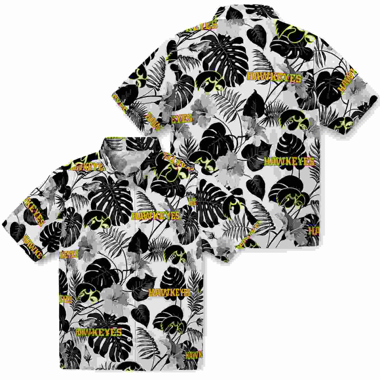 iowa hawkeyes tropical plants black white hawaiian shirt high quality