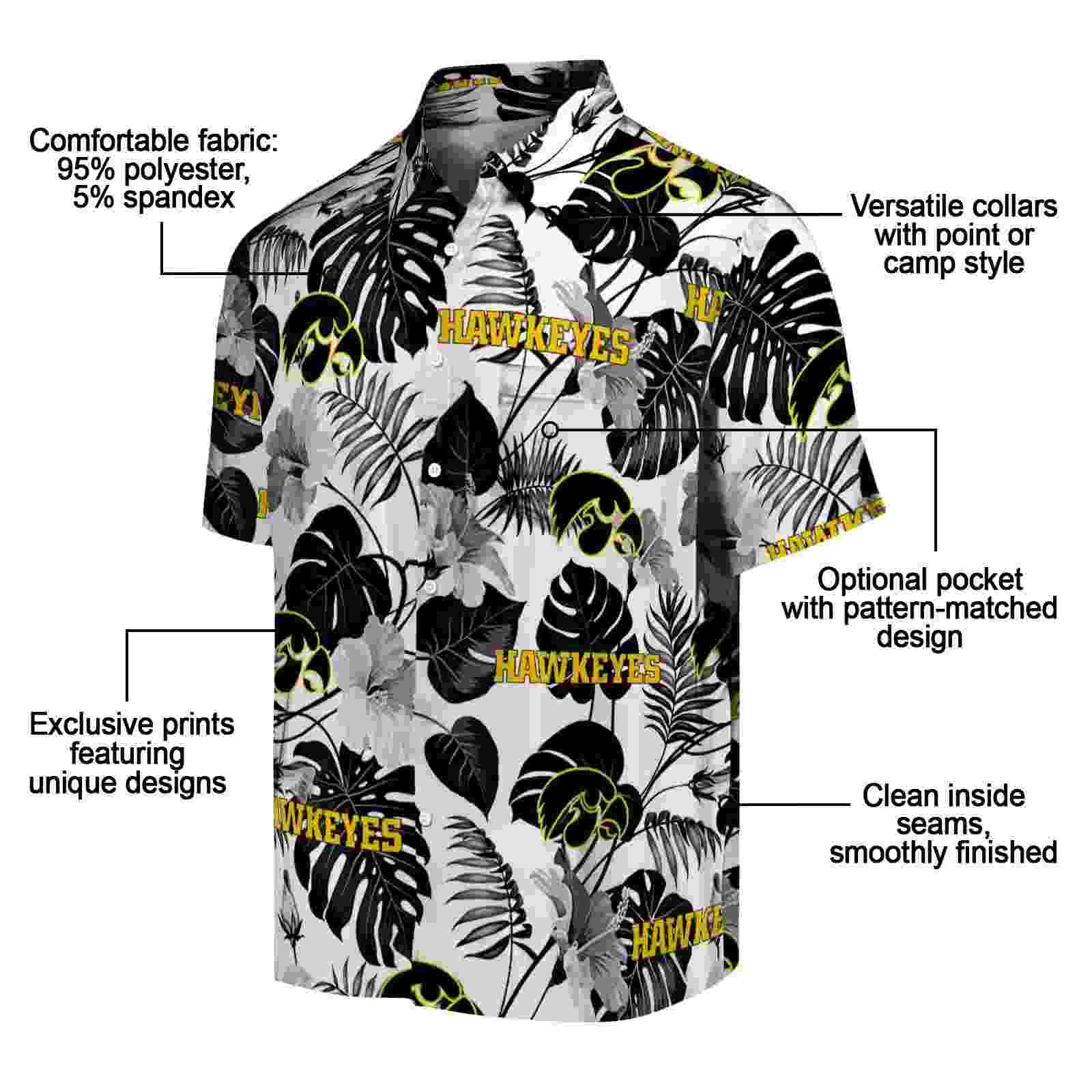 iowa hawkeyes tropical plants black white hawaiian shirt new arrival