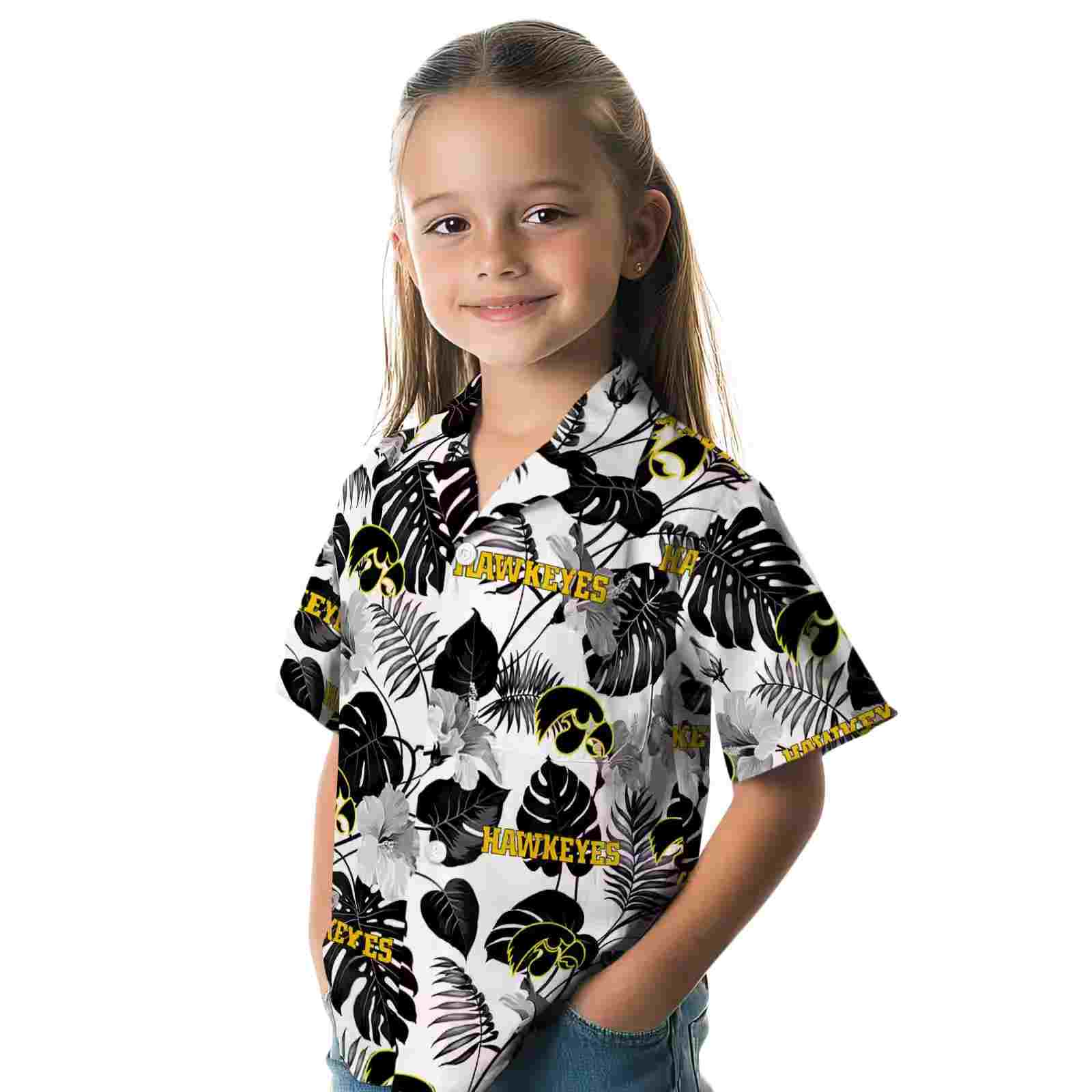 iowa hawkeyes tropical plants black white hawaiian shirt premium grade