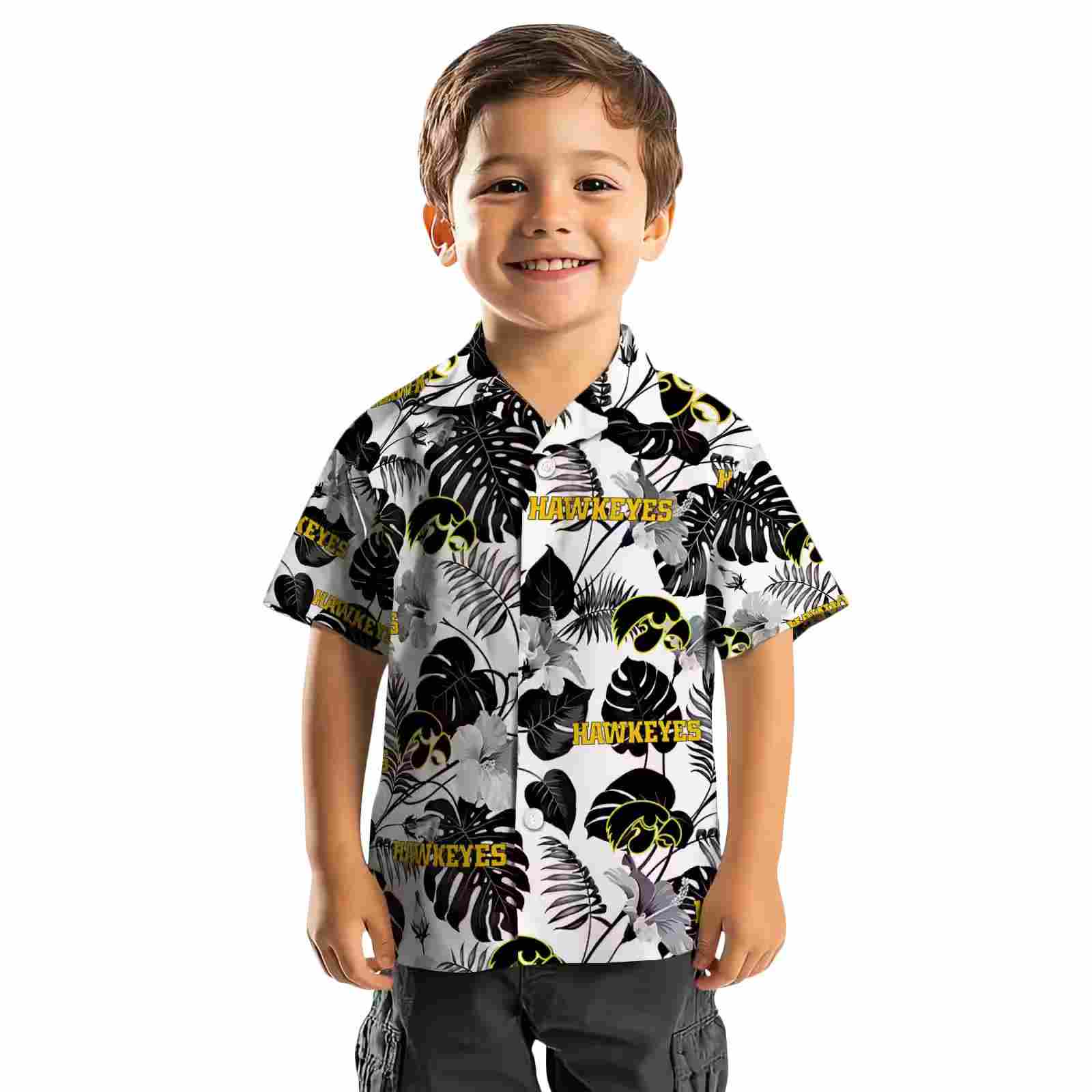 iowa hawkeyes tropical plants black white hawaiian shirt top rated