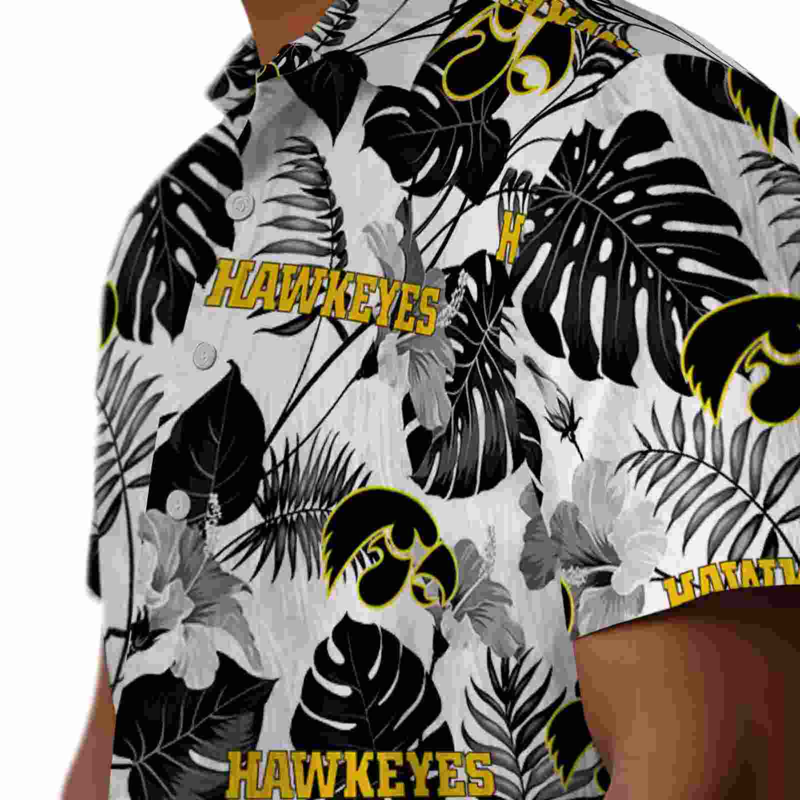 iowa hawkeyes tropical plants black white hawaiian shirt trendy