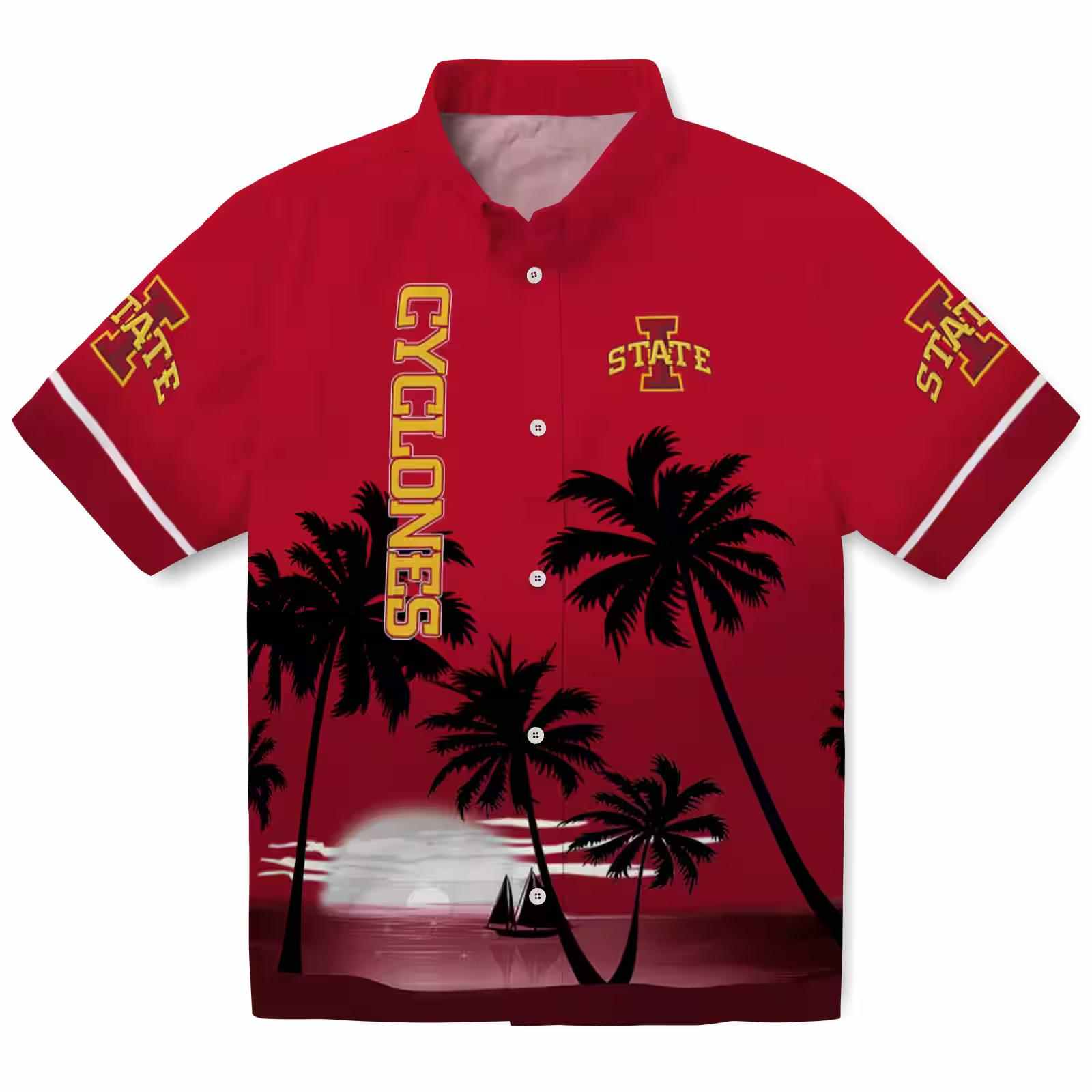 Iowa State Cyclones Beach Sunset Red Black Hawaiian Shirt