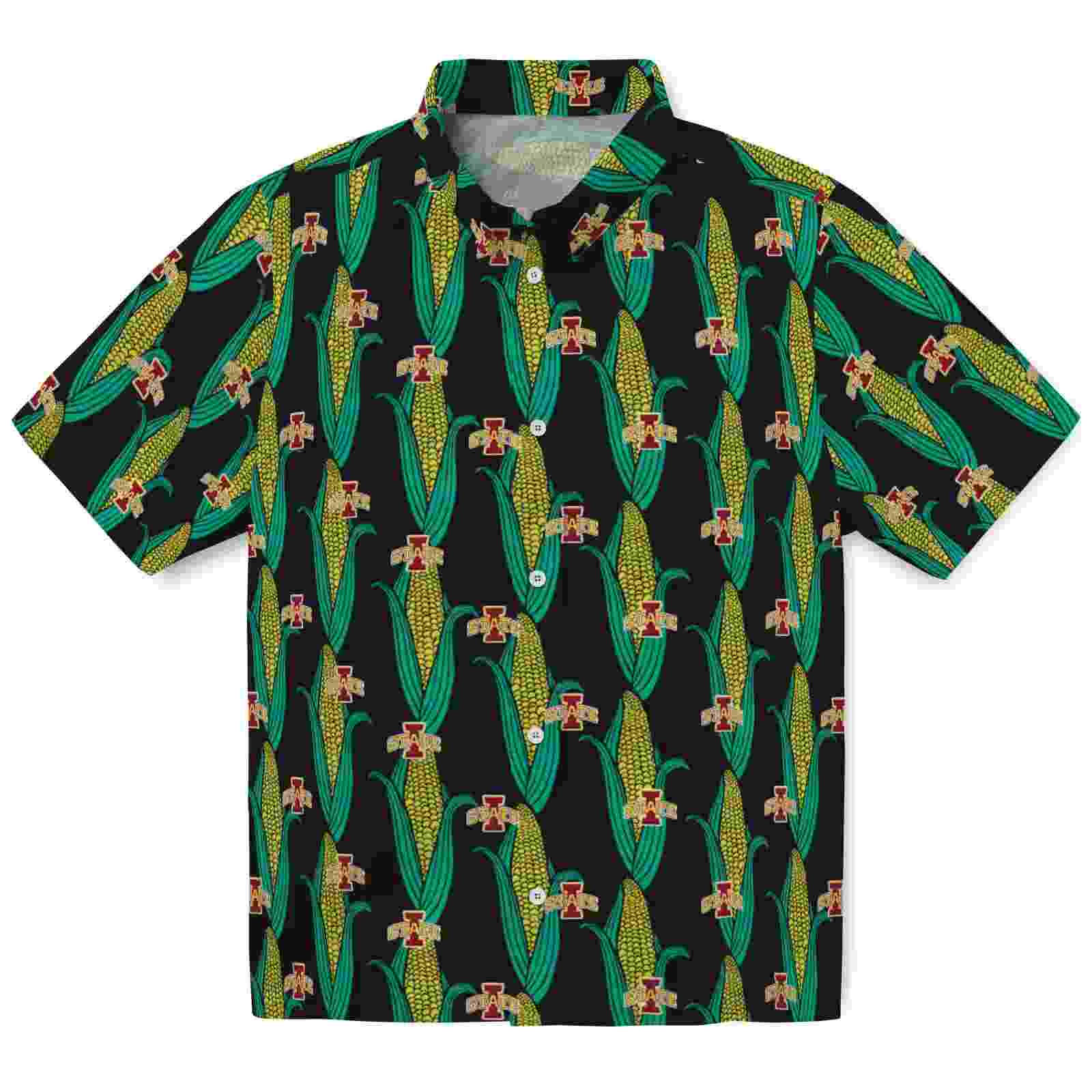 Iowa State Cyclones Corn Motifs Black Green Hawaiian Shirt