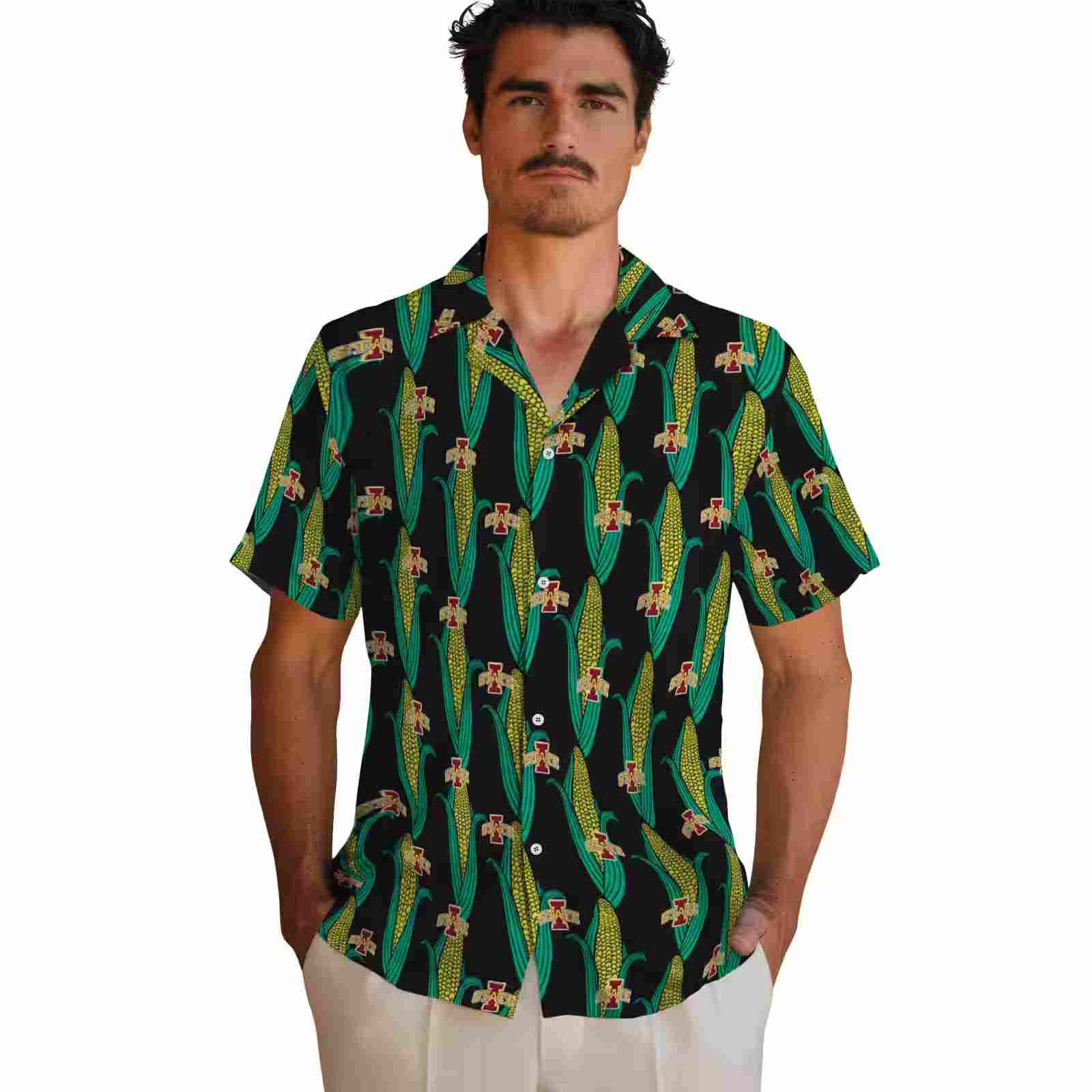 iowa state cyclones corn motifs black green hawaiian shirt fashion forward