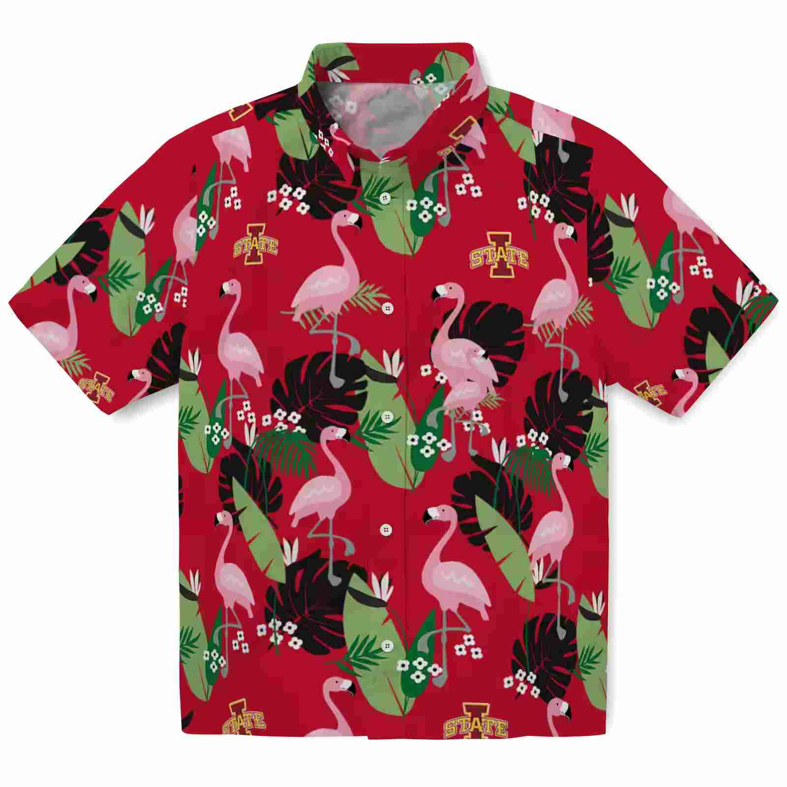 Iowa State Cyclones Flamingo Leaf Motif Red Hawaiian Shirt