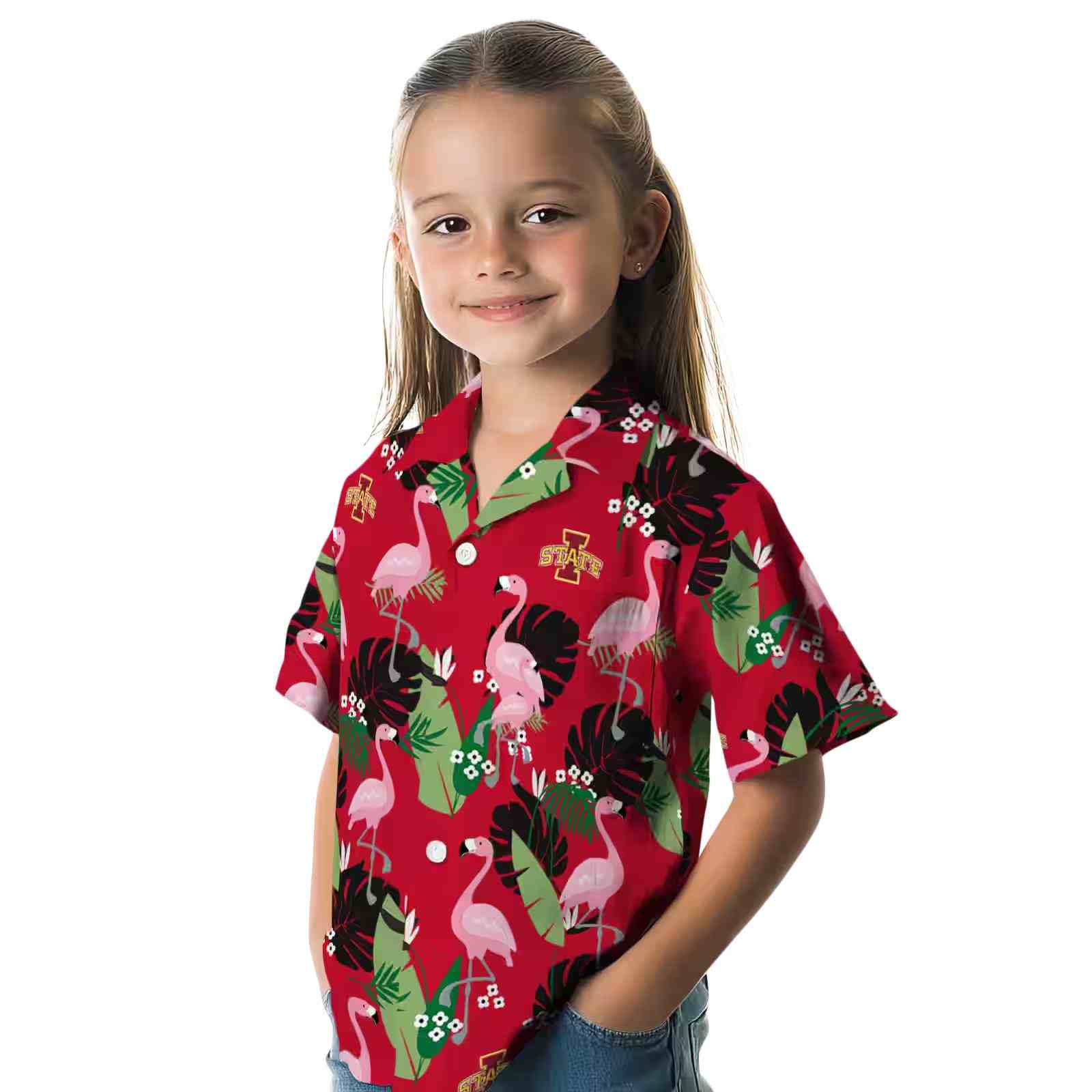 iowa state cyclones flamingo leaf motif red hawaiian shirt premium grade