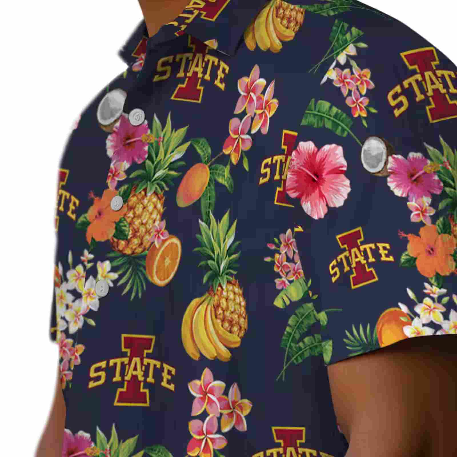 iowa state cyclones hibiscus and fruit navy blue hawaiian shirt trendy