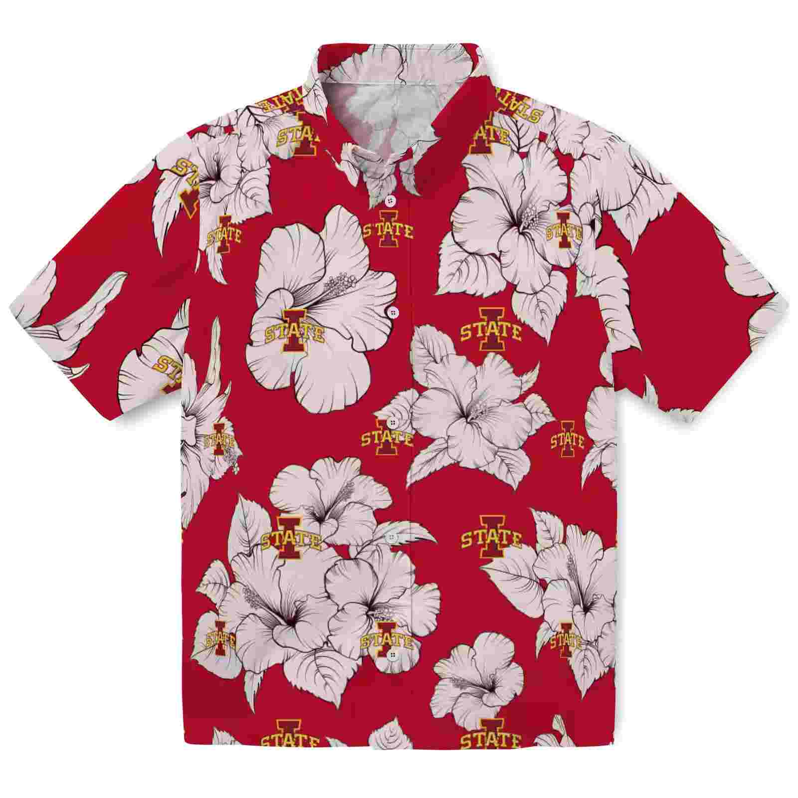 Iowa State Cyclones Hibiscus Blooms Red White Hawaiian Shirt