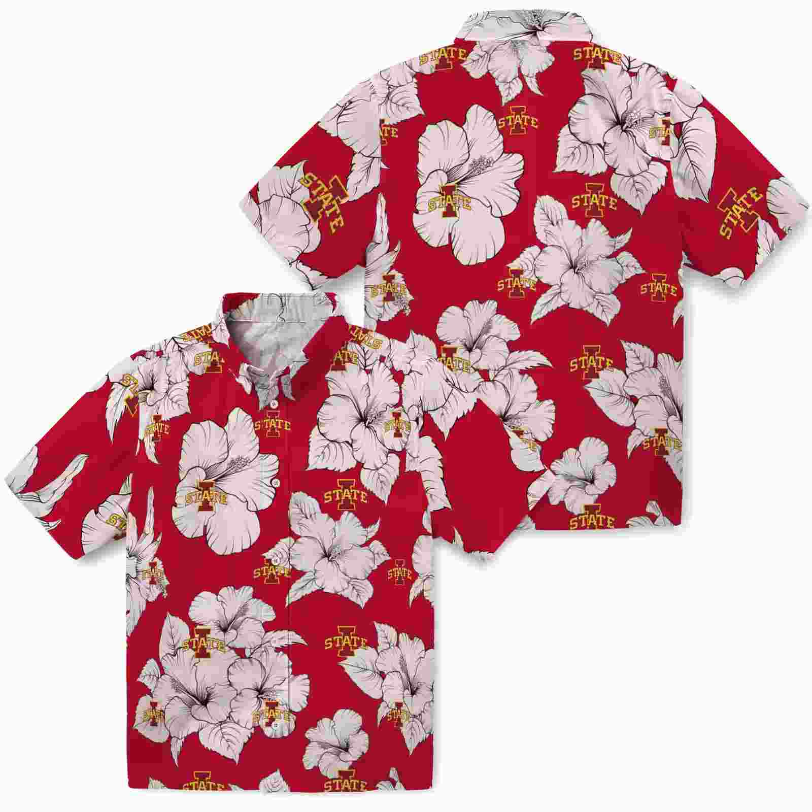 iowa state cyclones hibiscus blooms red white hawaiian shirt high quality