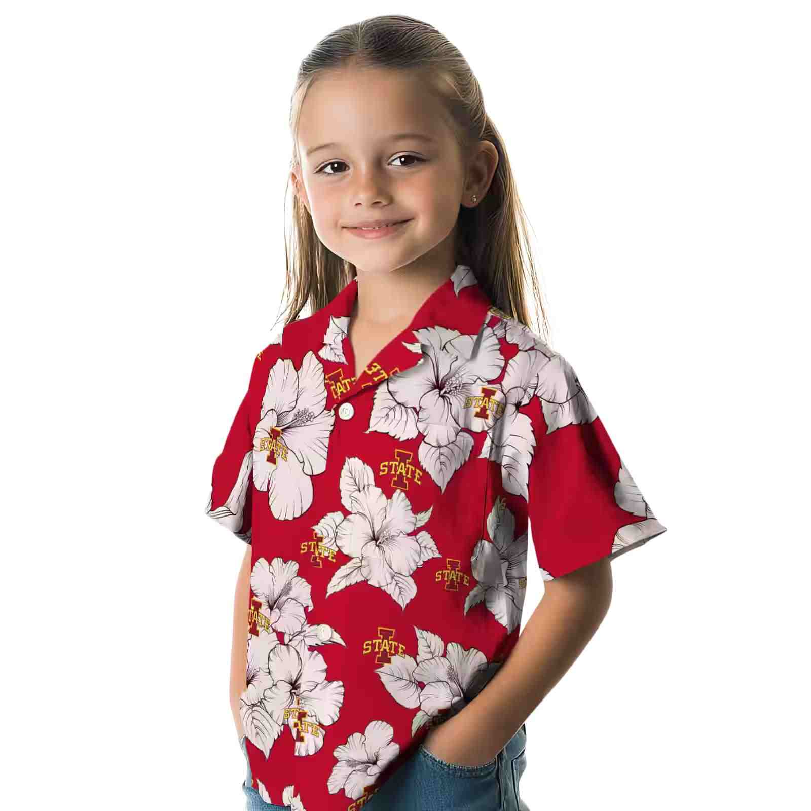 iowa state cyclones hibiscus blooms red white hawaiian shirt premium grade