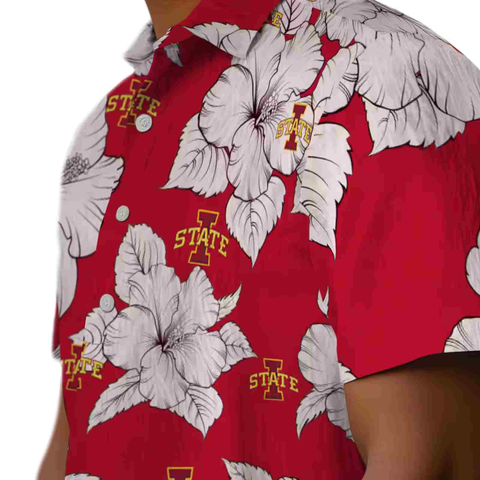 iowa state cyclones hibiscus blooms red white hawaiian shirt trendy