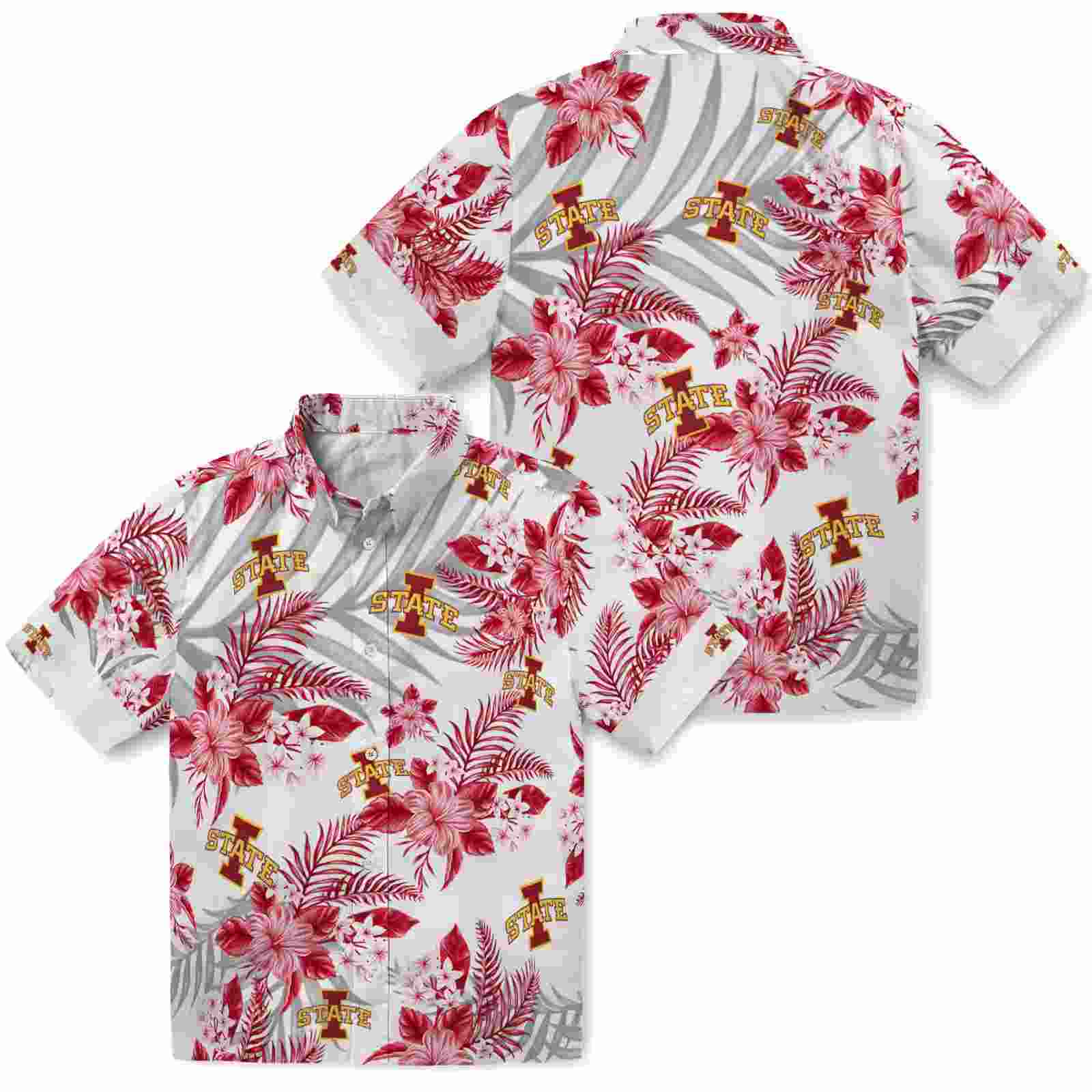 iowa state cyclones hibiscus palm leaves red white hawaiian shirt high quality