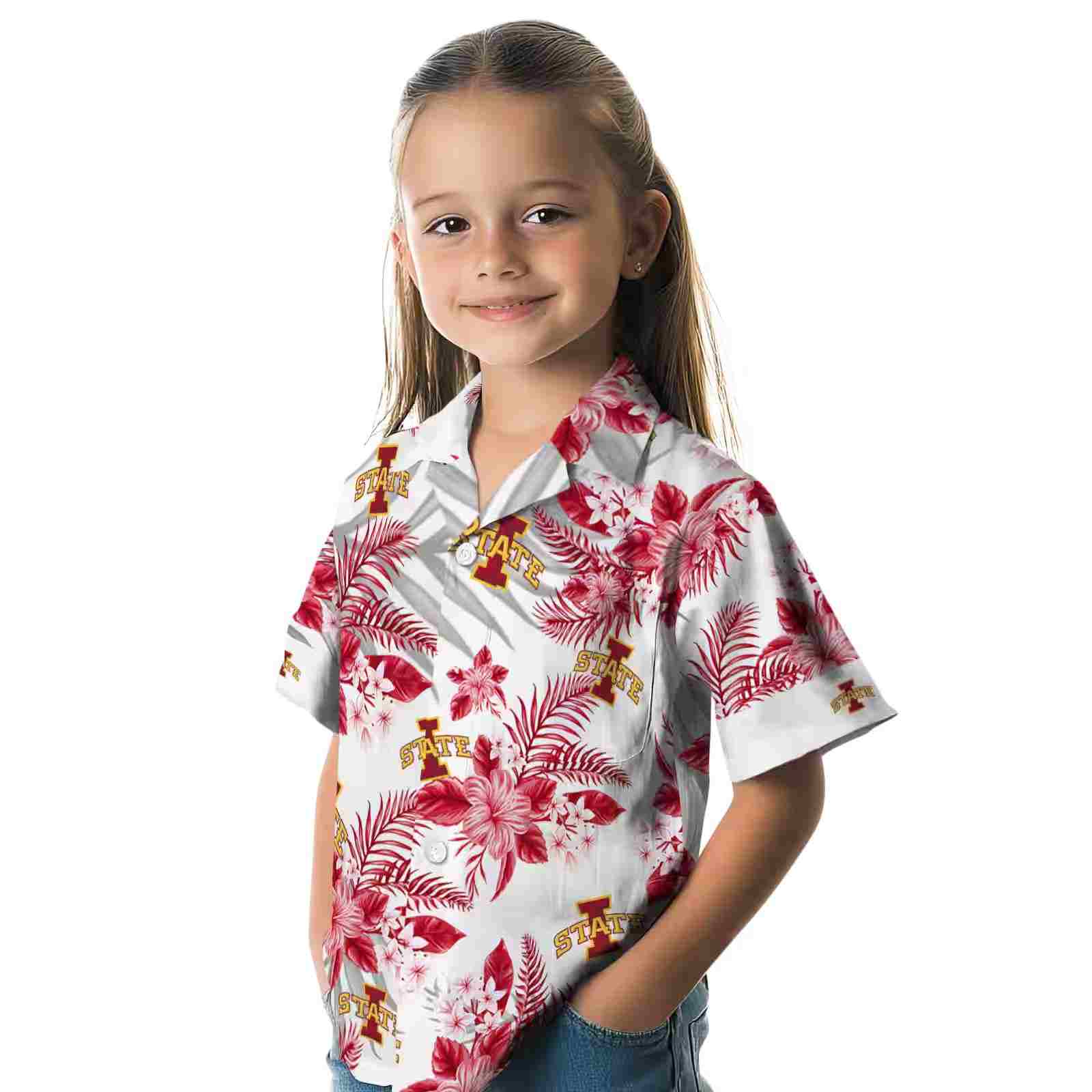 iowa state cyclones hibiscus palm leaves red white hawaiian shirt premium grade