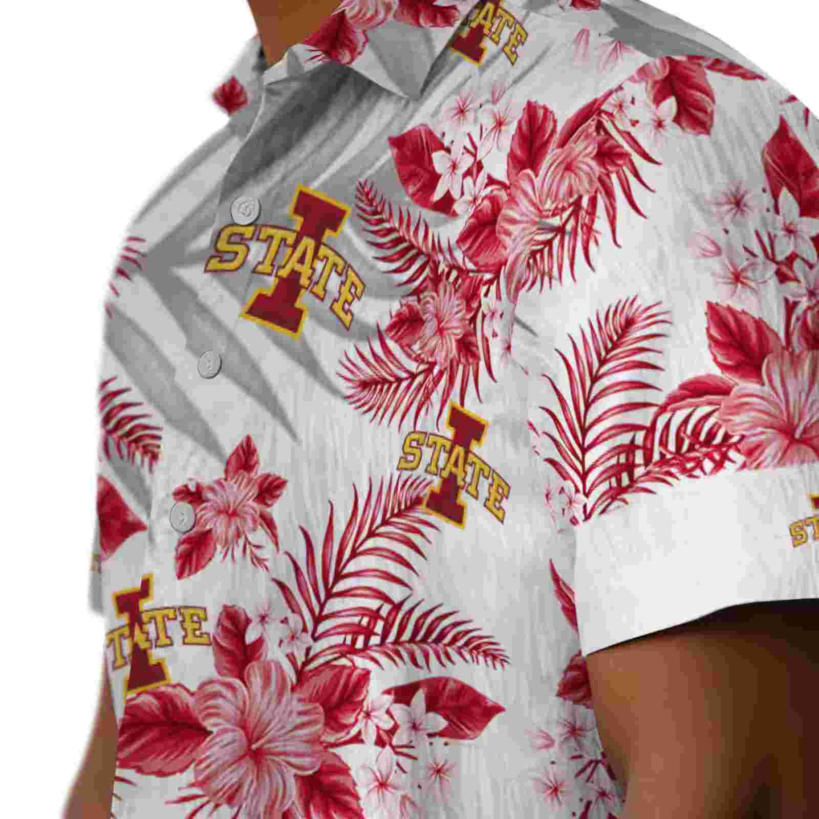 iowa state cyclones hibiscus palm leaves red white hawaiian shirt trendy