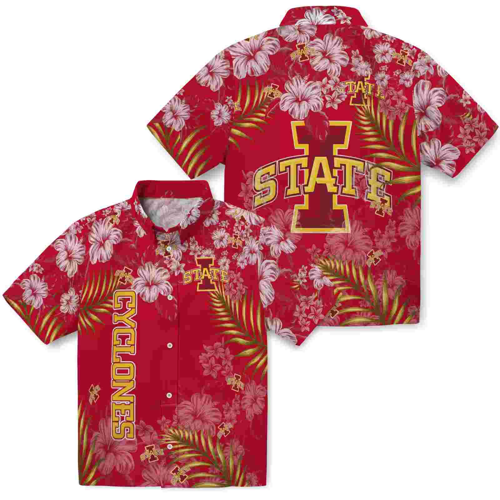 iowa state cyclones hibiscus print red hawaiian shirt high quality