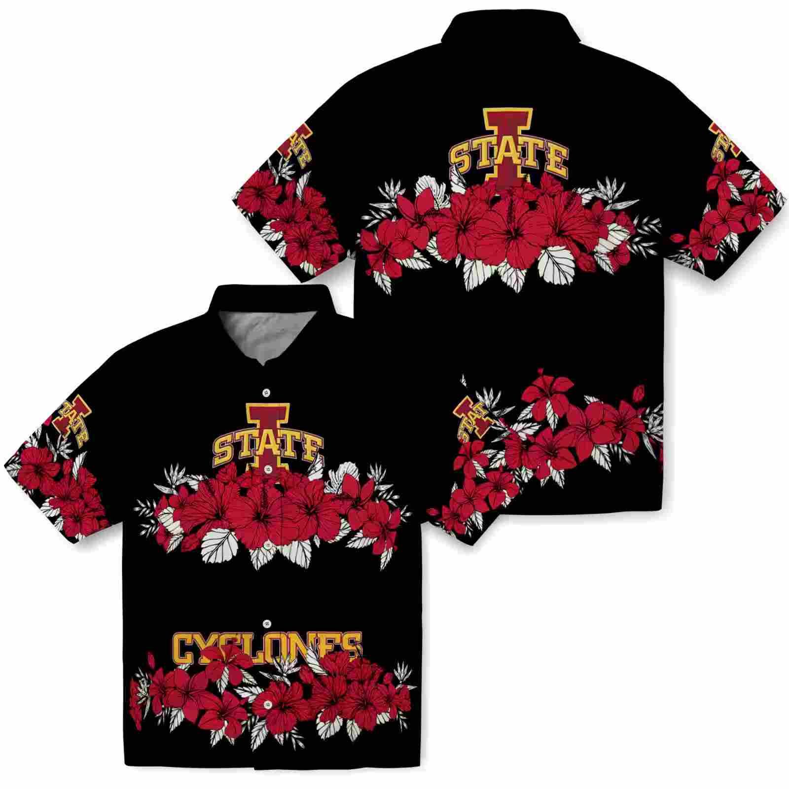 iowa state cyclones hibiscus stripe red black hawaiian shirt high quality