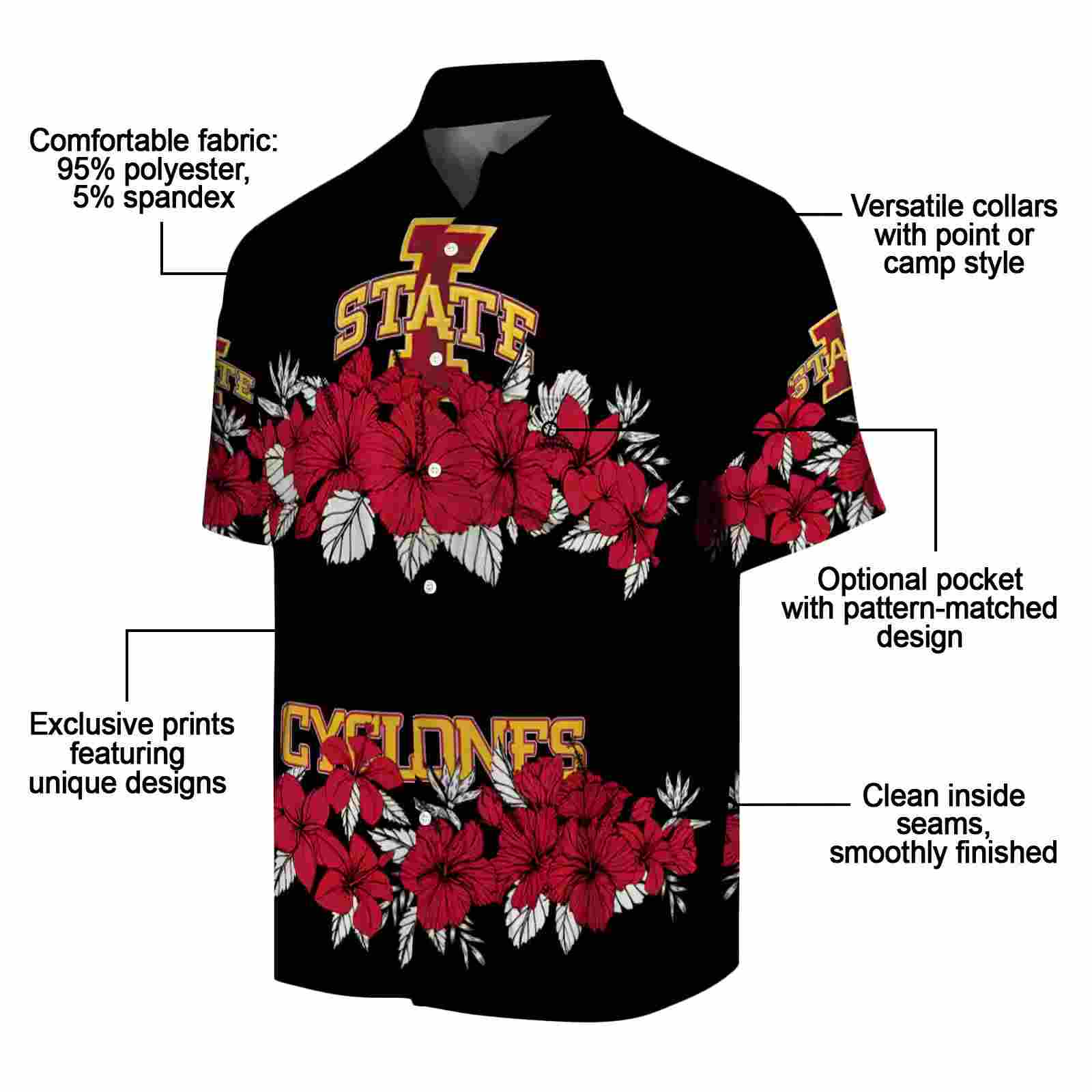 iowa state cyclones hibiscus stripe red black hawaiian shirt new arrival