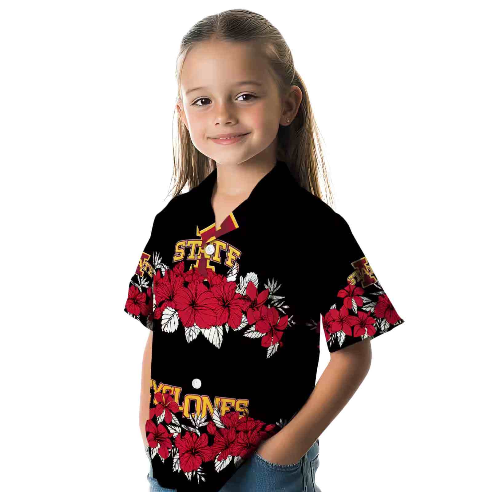 iowa state cyclones hibiscus stripe red black hawaiian shirt premium grade