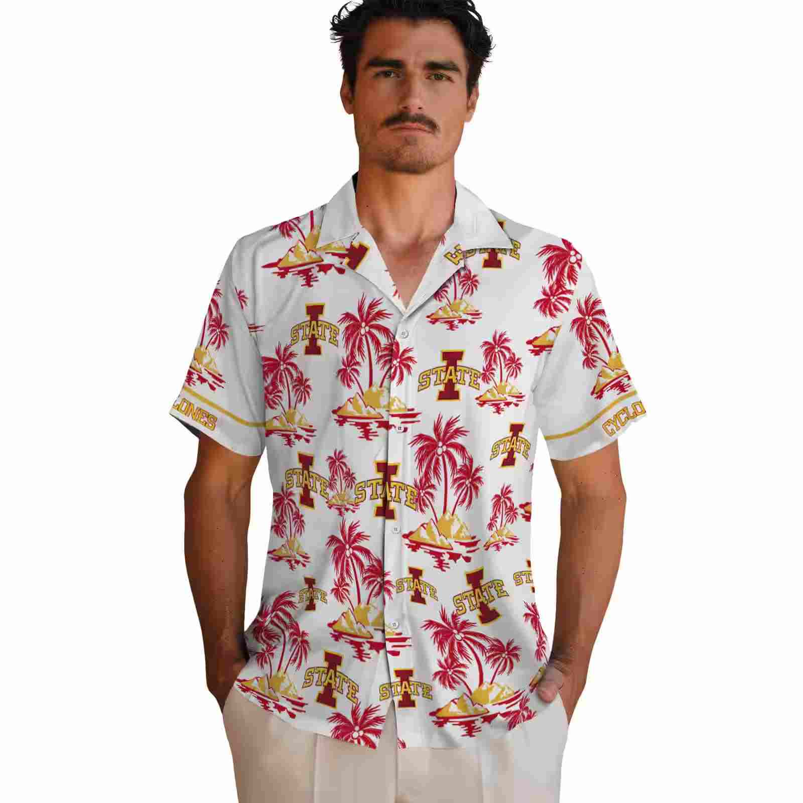 iowa state cyclones palm island print red white hawaiian shirt fashion forward