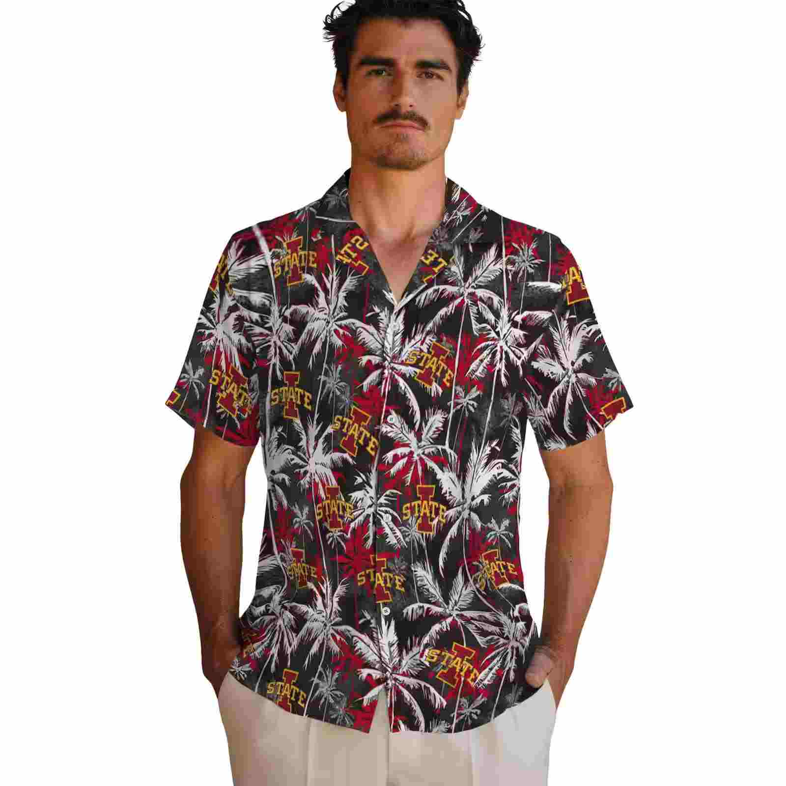 iowa state cyclones palm pattern red black hawaiian shirt fashion forward