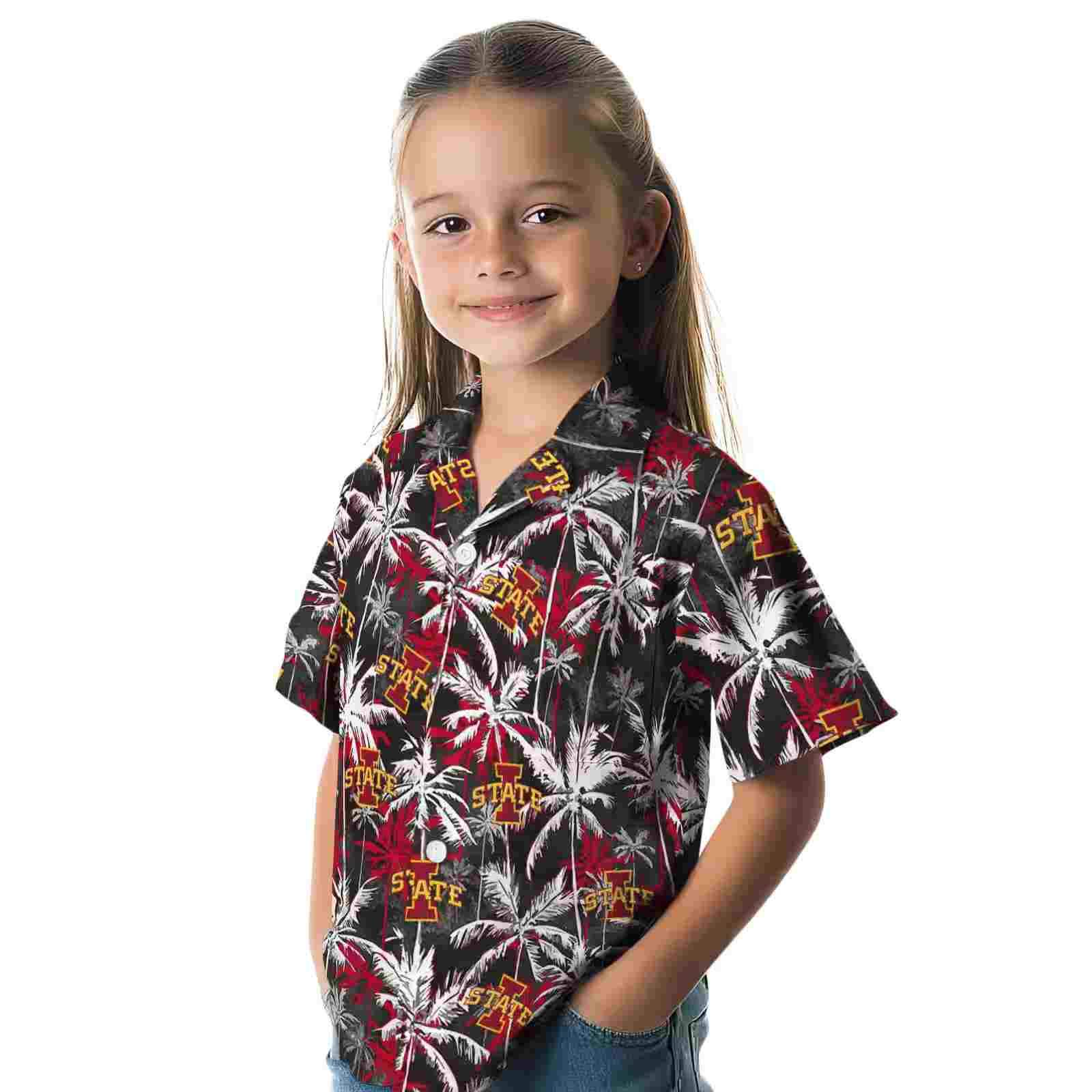 iowa state cyclones palm pattern red black hawaiian shirt premium grade