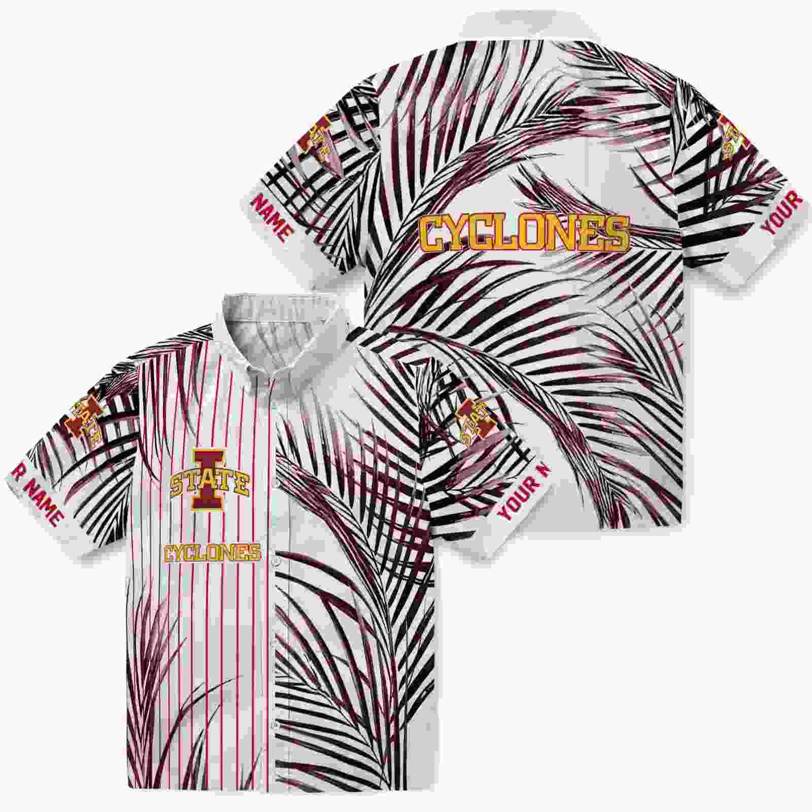 iowa state cyclones palm stripes red black white hawaiian shirt high quality