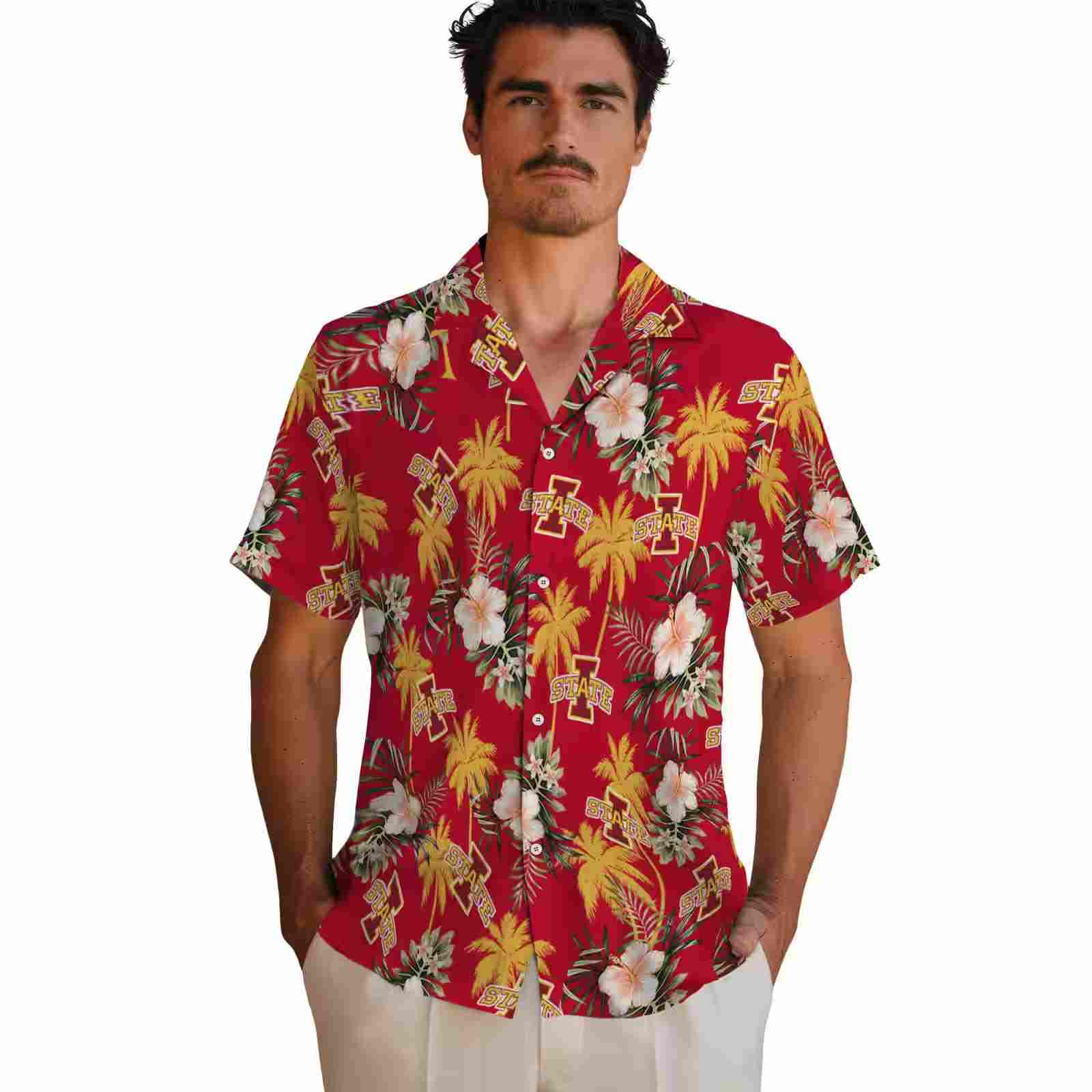 iowa state cyclones palm tree flower red hawaiian shirt fashion forward