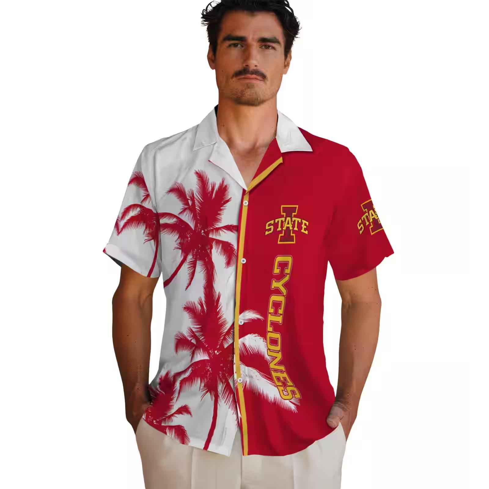 iowa state cyclones palm trees red white hawaiian shirt fashion forward