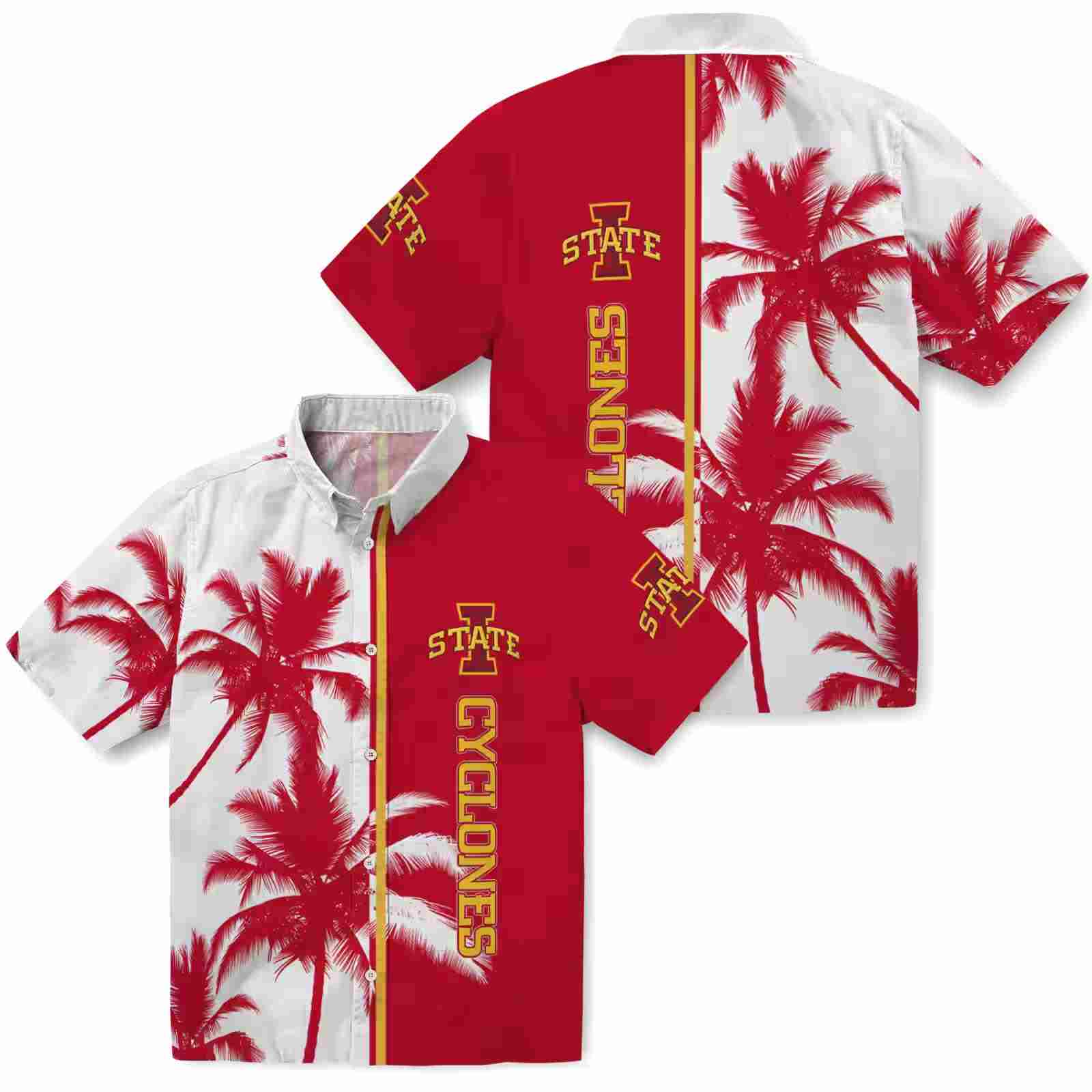 iowa state cyclones palm trees red white hawaiian shirt high quality