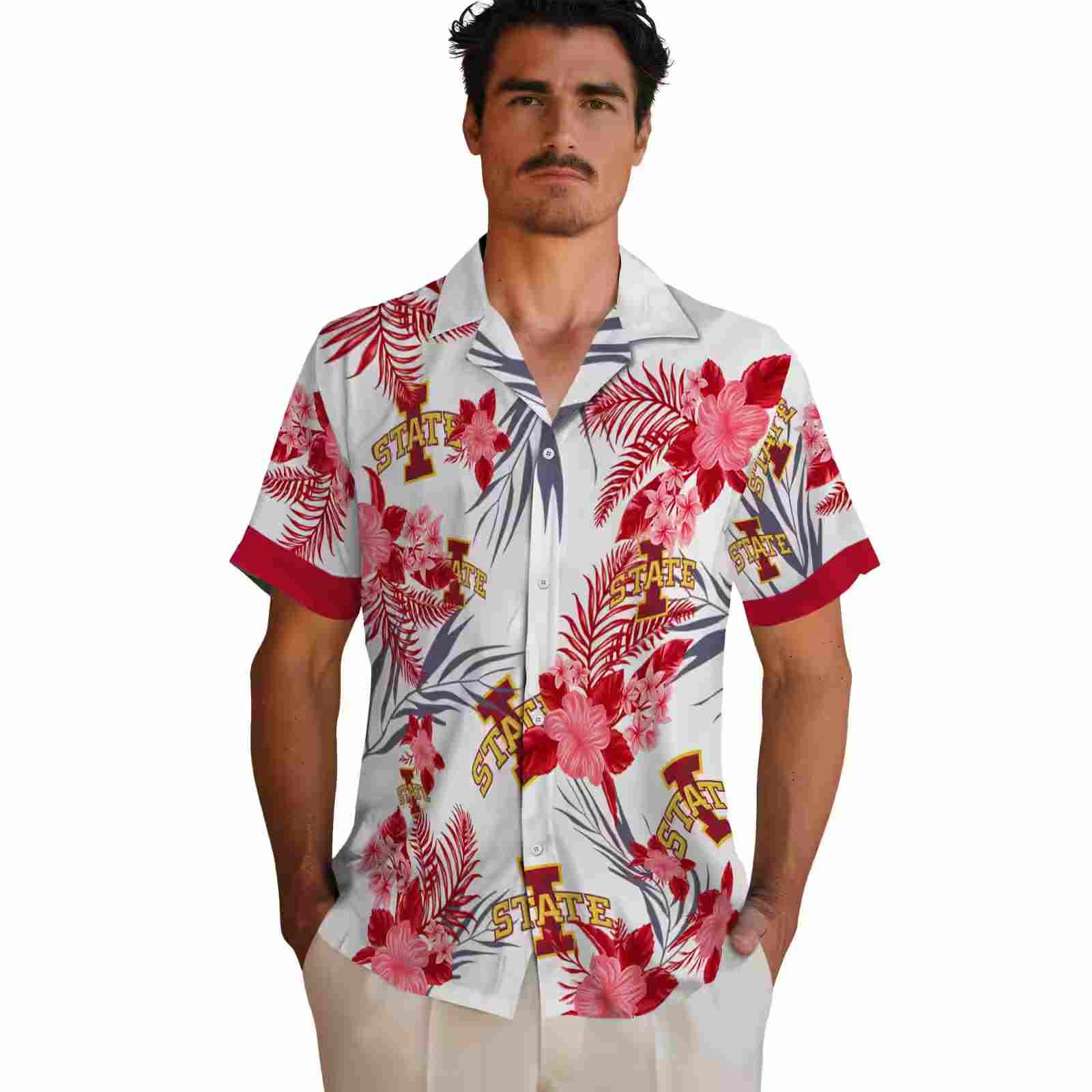 iowa state cyclones patriotic hibiscus design red white hawaiian shirt fashion forward