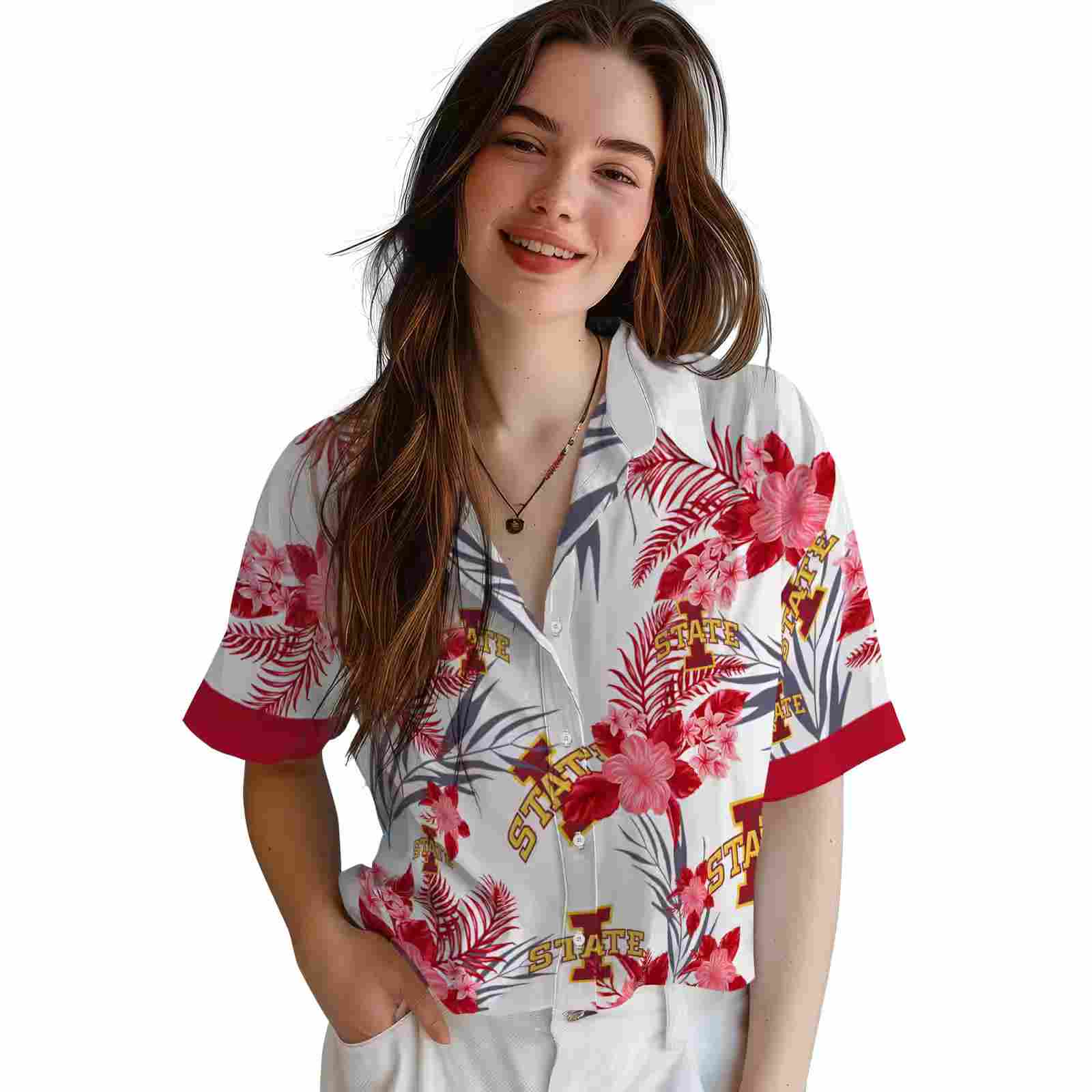 iowa state cyclones patriotic hibiscus design red white hawaiian shirt latest model