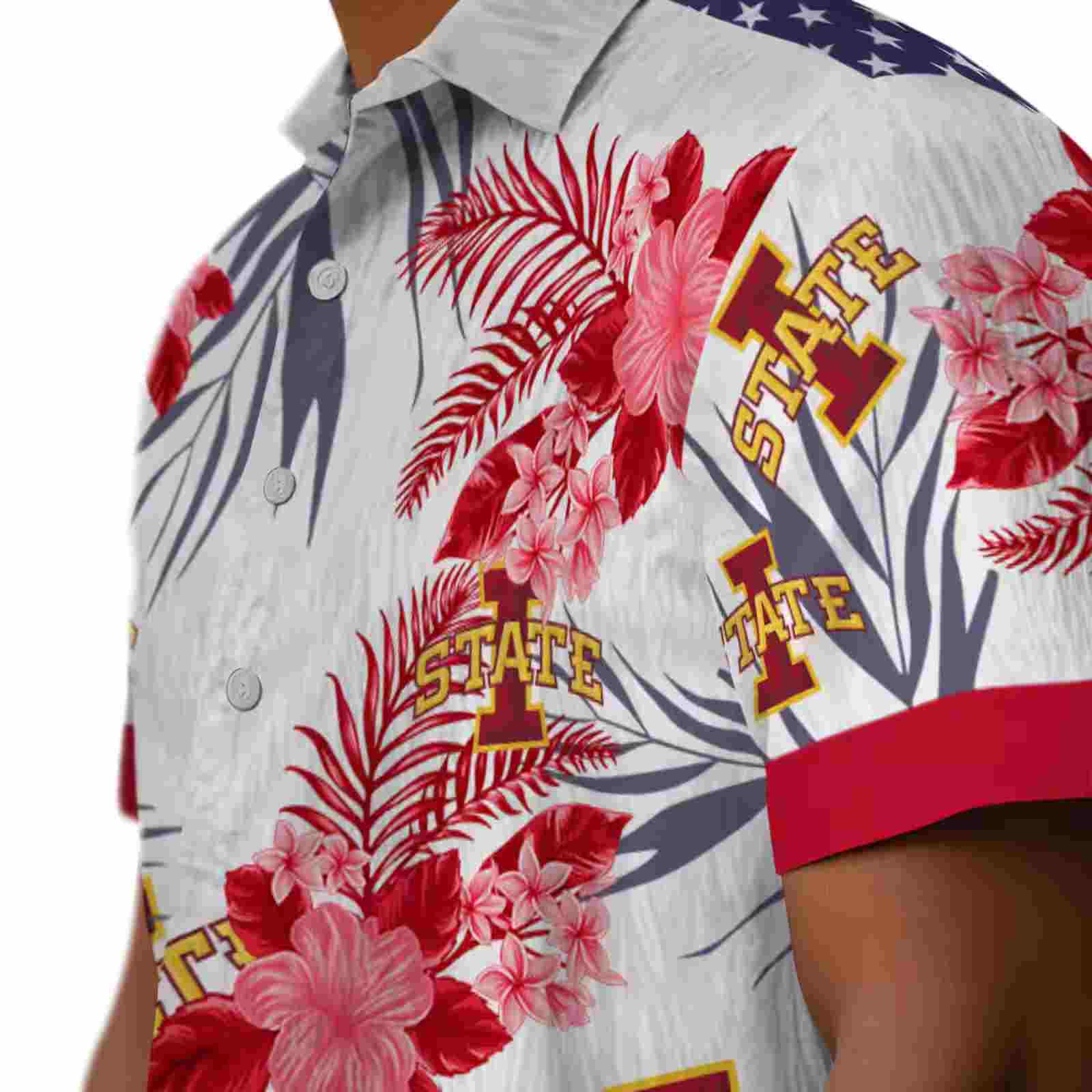 iowa state cyclones patriotic hibiscus design red white hawaiian shirt trendy