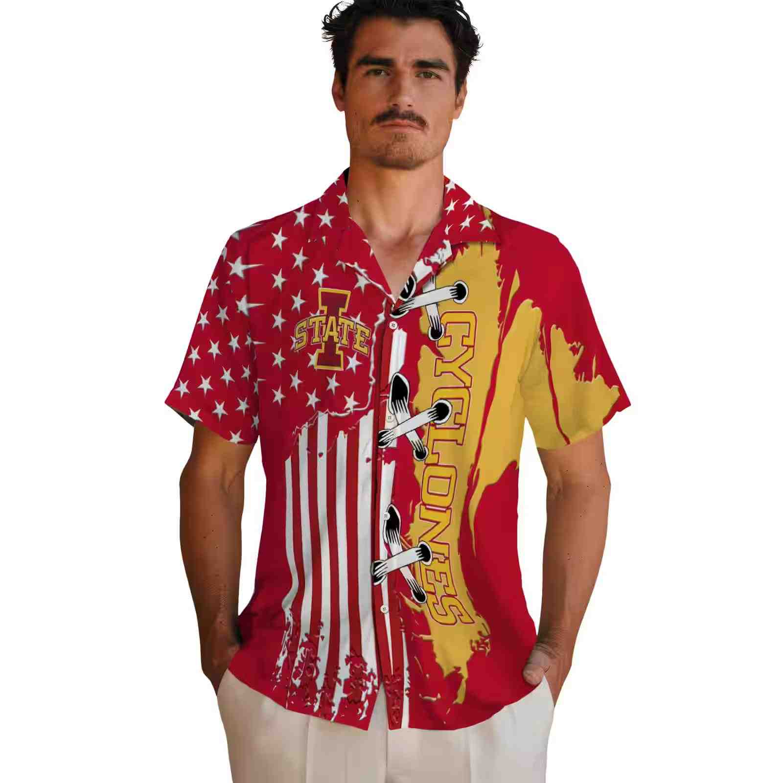 iowa state cyclones stitched flag red hawaiian shirt fashion forward