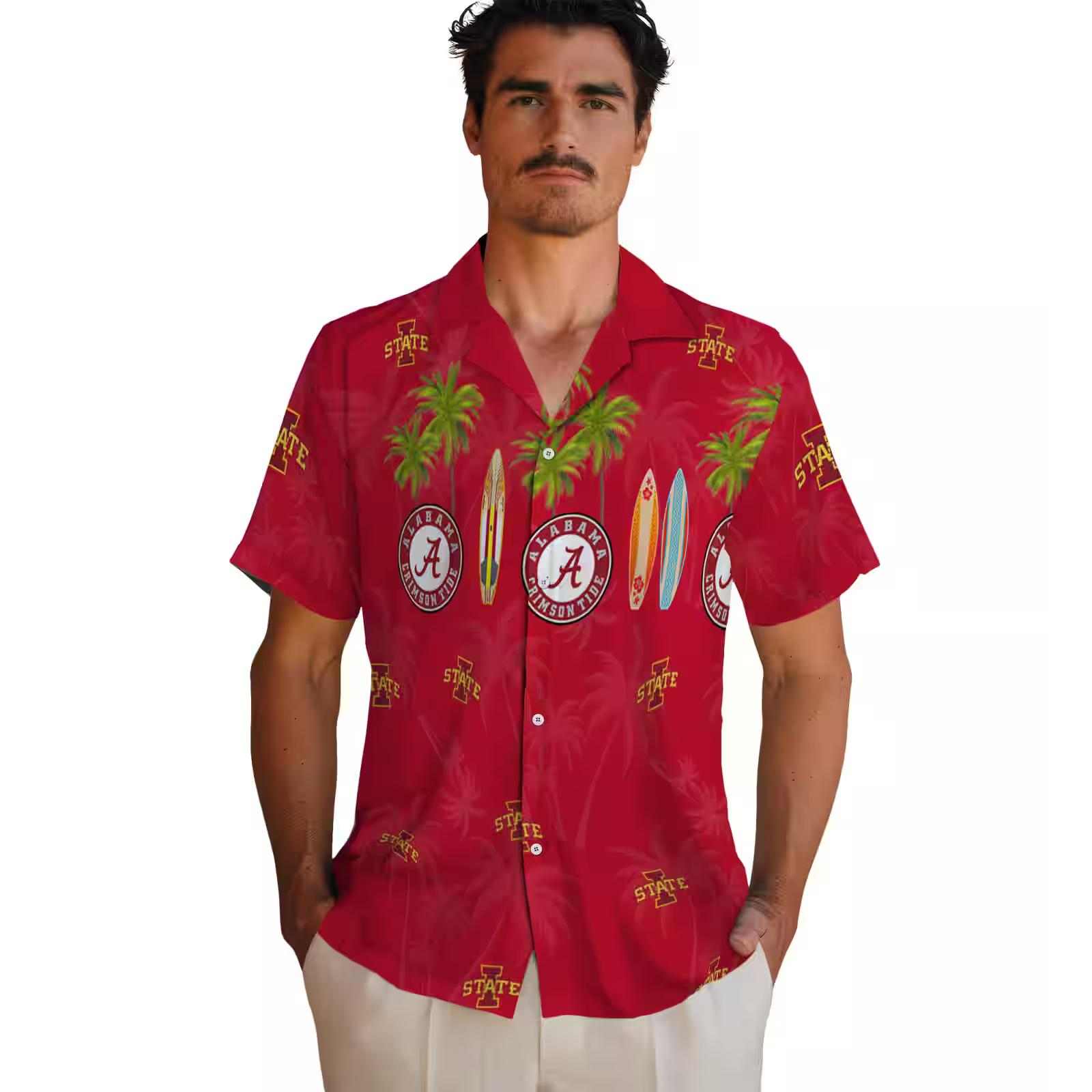 iowa state cyclones surfboard palm red hawaiian shirt fashion forward